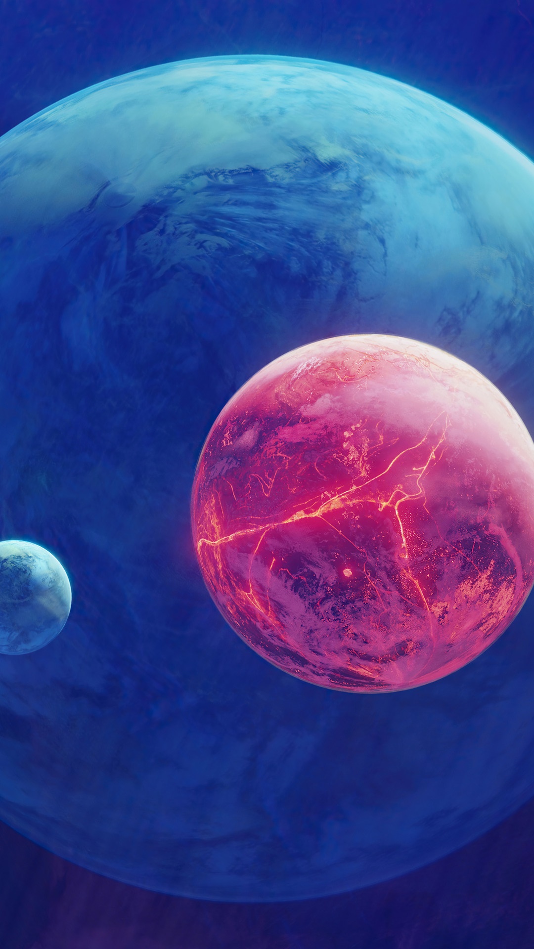 Digital art of planets and moons in space HD Phone Wallpaper