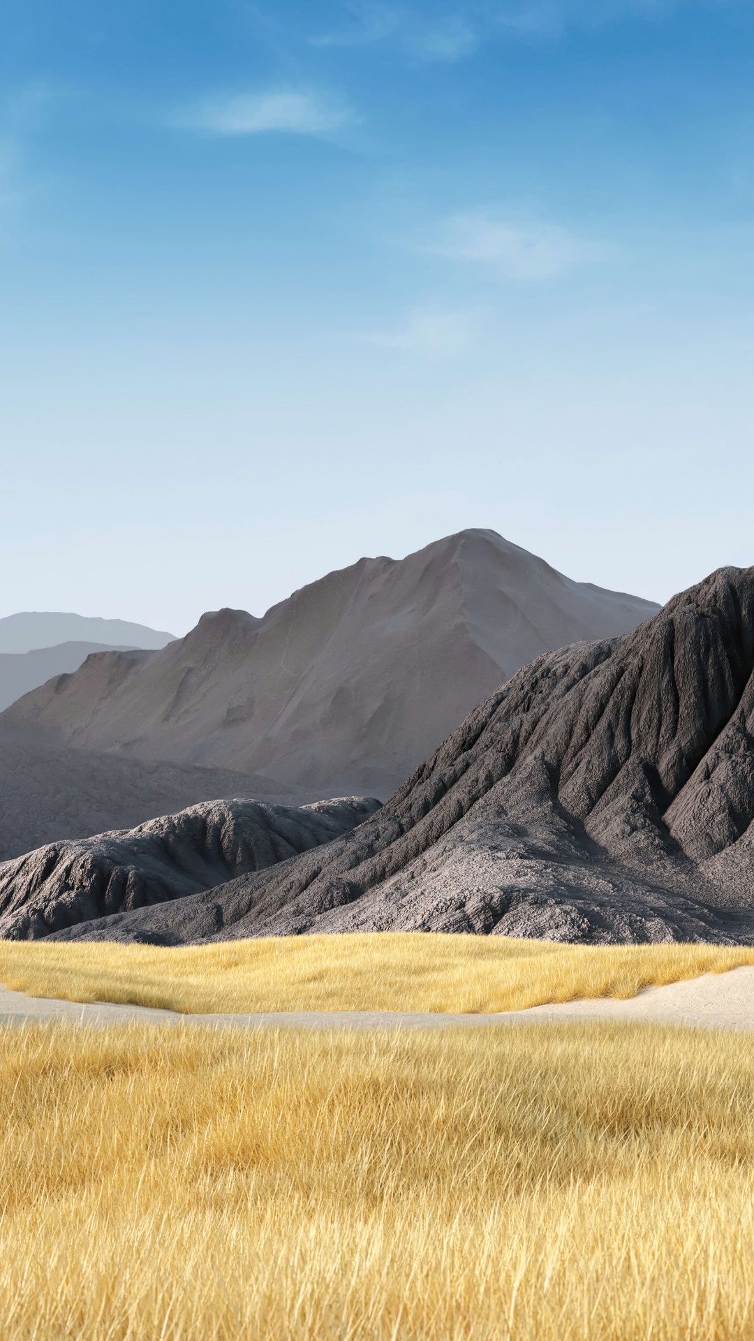 Mountain landscape with golden grass and blue sky HD Phone Wallpaper