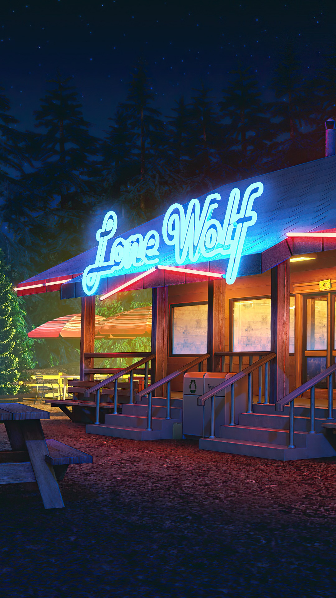 Lone Wolf diner at night HD Phone Wallpaper