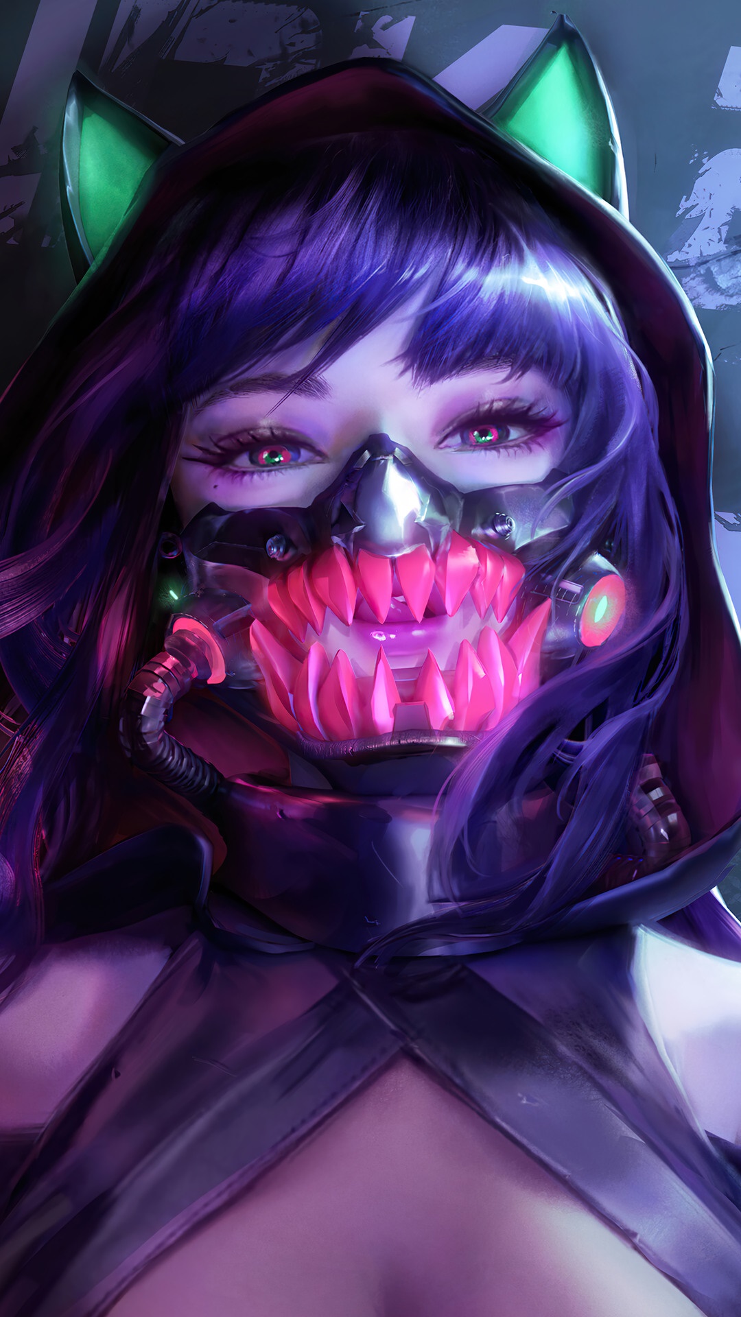 Cyberpunk girl with a mask and cat ears HD Phone Wallpaper
