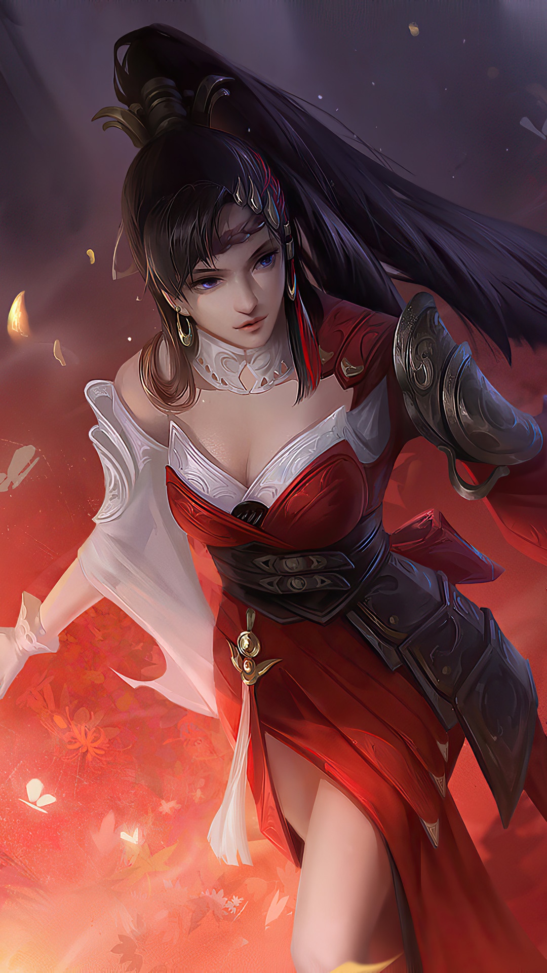Fantasy warrior girl in red dress HD Phone Wallpaper