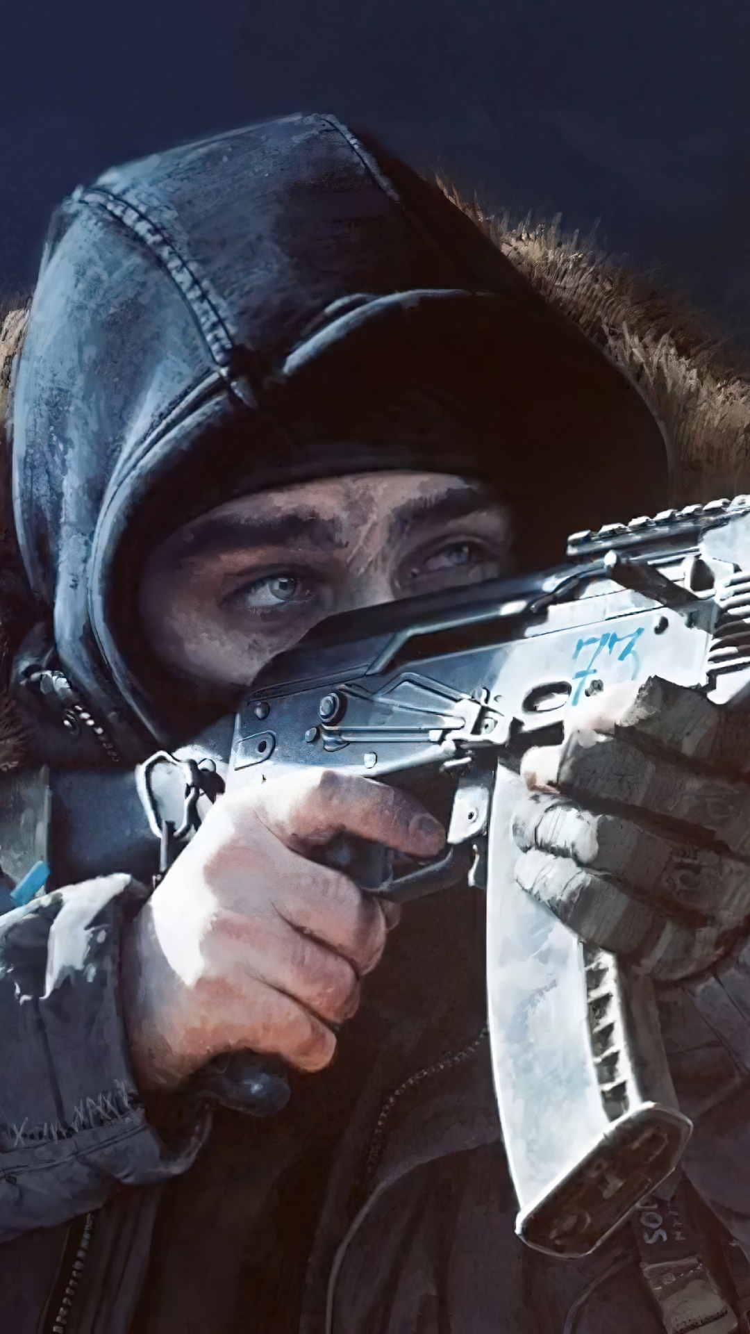 Man aiming an AK-74M rifle in Escape from Tarkov HD Phone Wallpaper