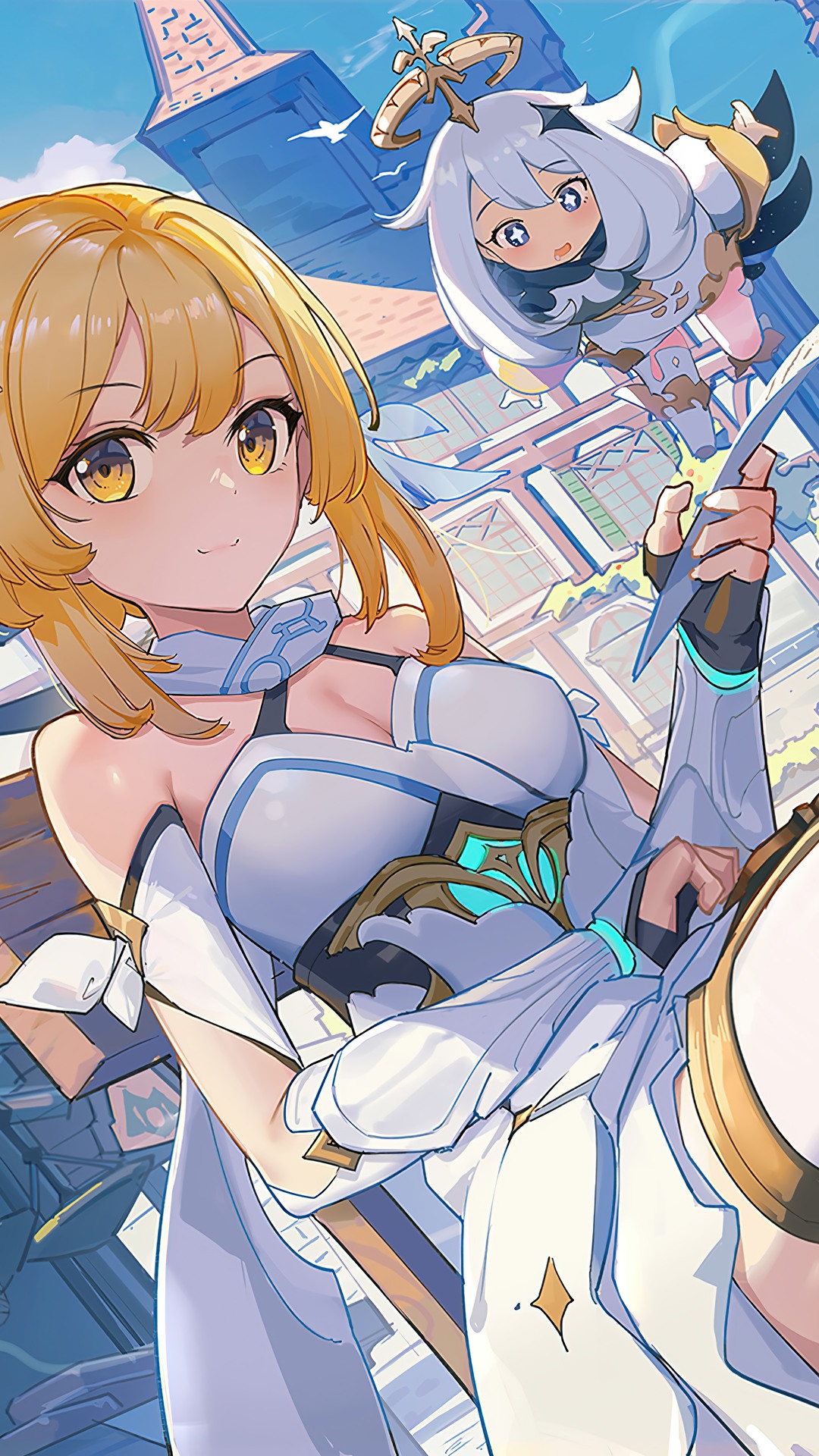 Lumine and Paimon from Genshin Impact HD Phone Wallpaper