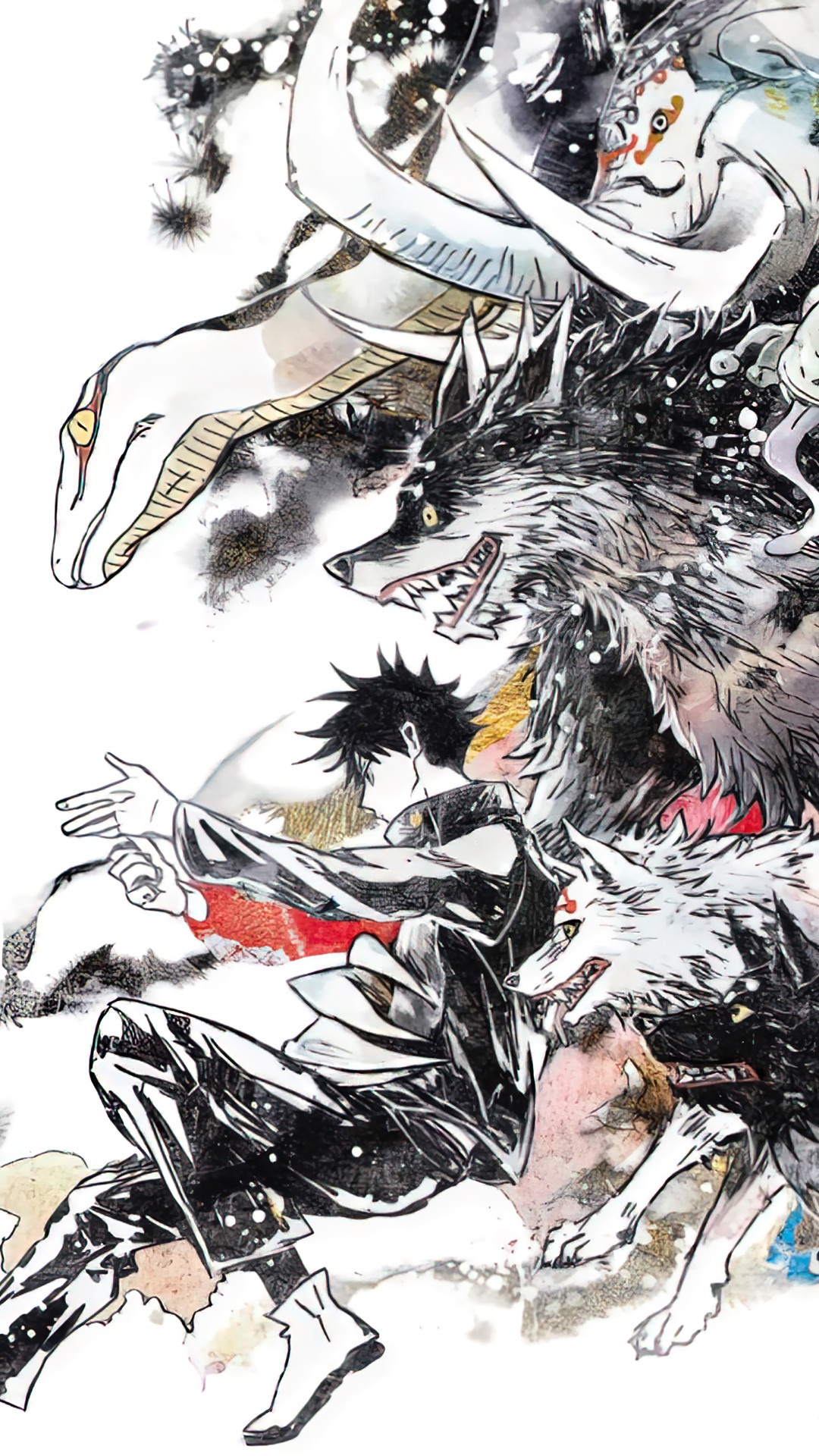 Megumi Fushiguro with Divine Dogs and Serpent from Jujutsu Kaisen HD Phone Wallpaper