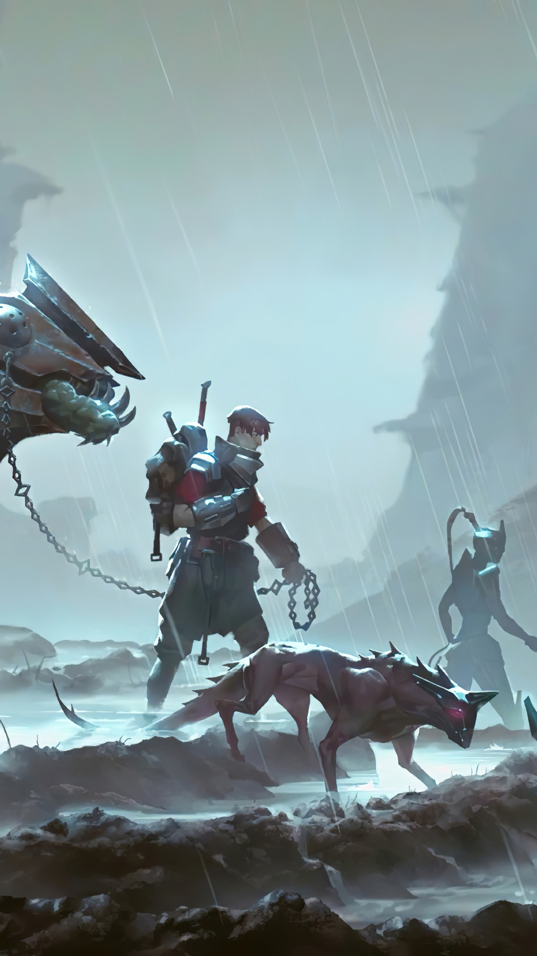 Character with wolf and creature in Legends of Runeterra HD Phone Wallpaper