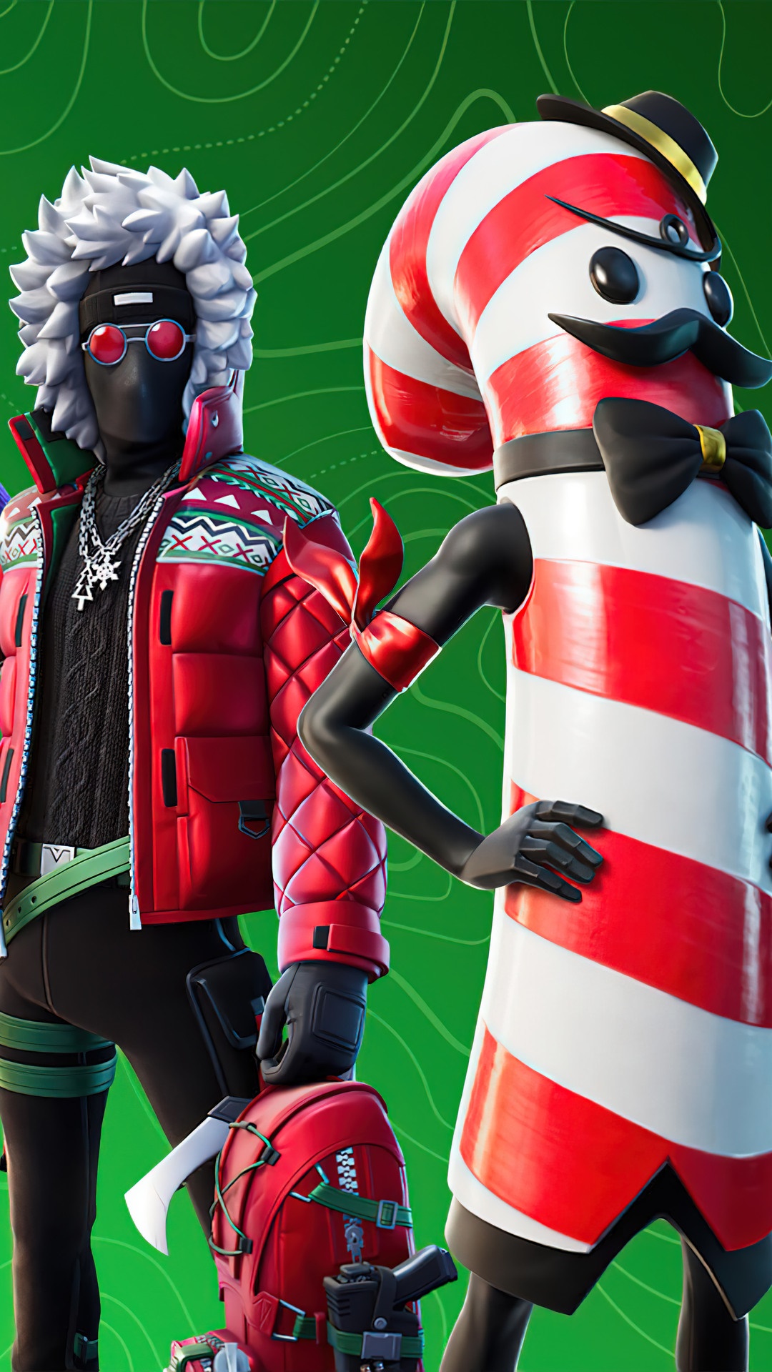 Fortnite characters with holiday outfits HD Phone Wallpaper