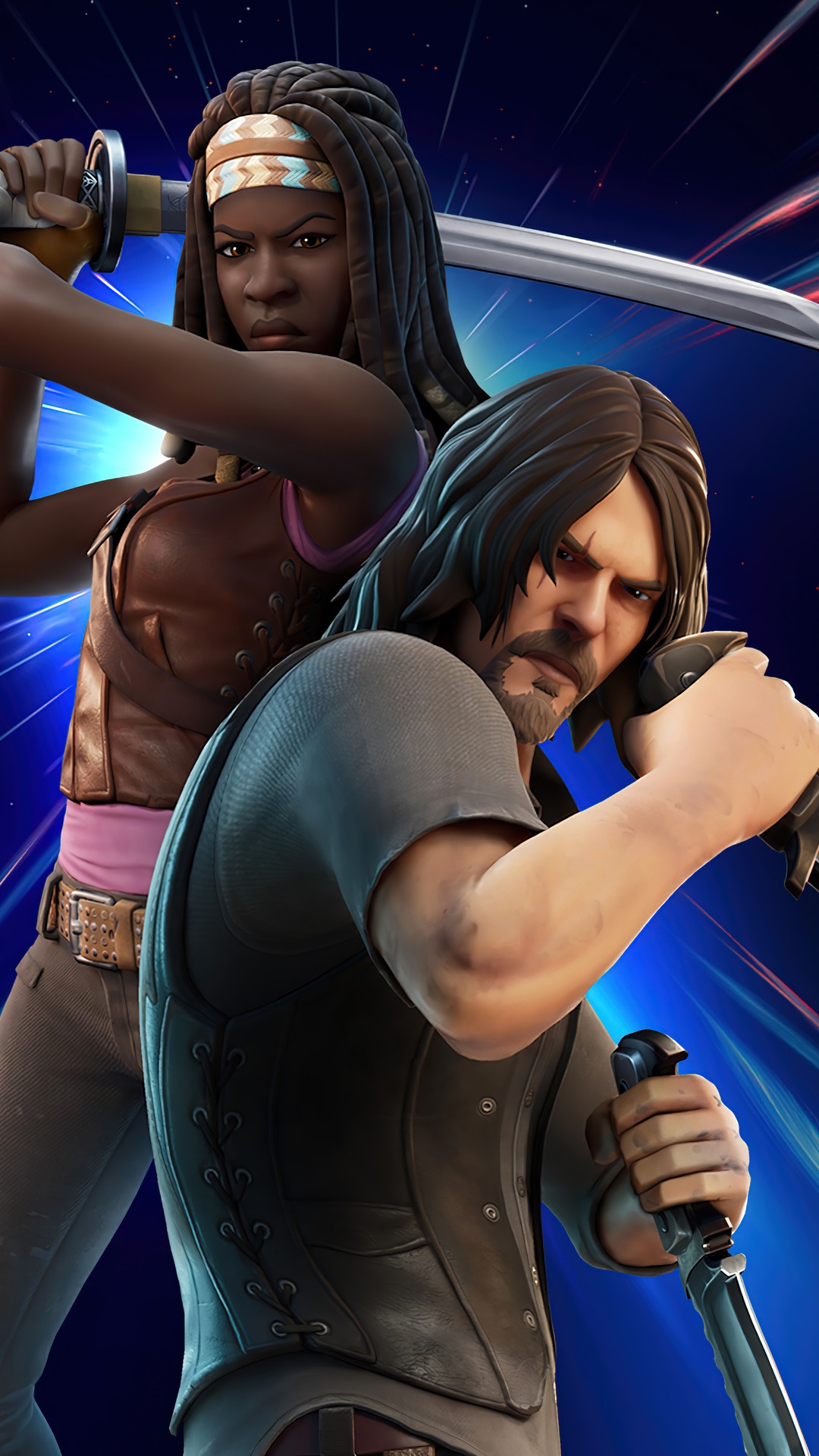 Michonne and Daryl from The Walking Dead in Fortnite HD Phone Wallpaper