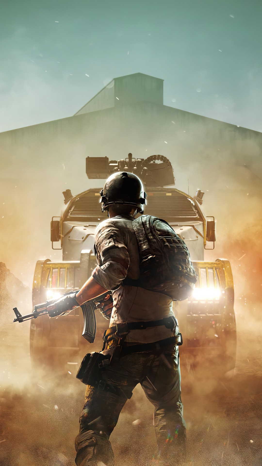 Player from PUBG with armored vehicle HD Phone Wallpaper
