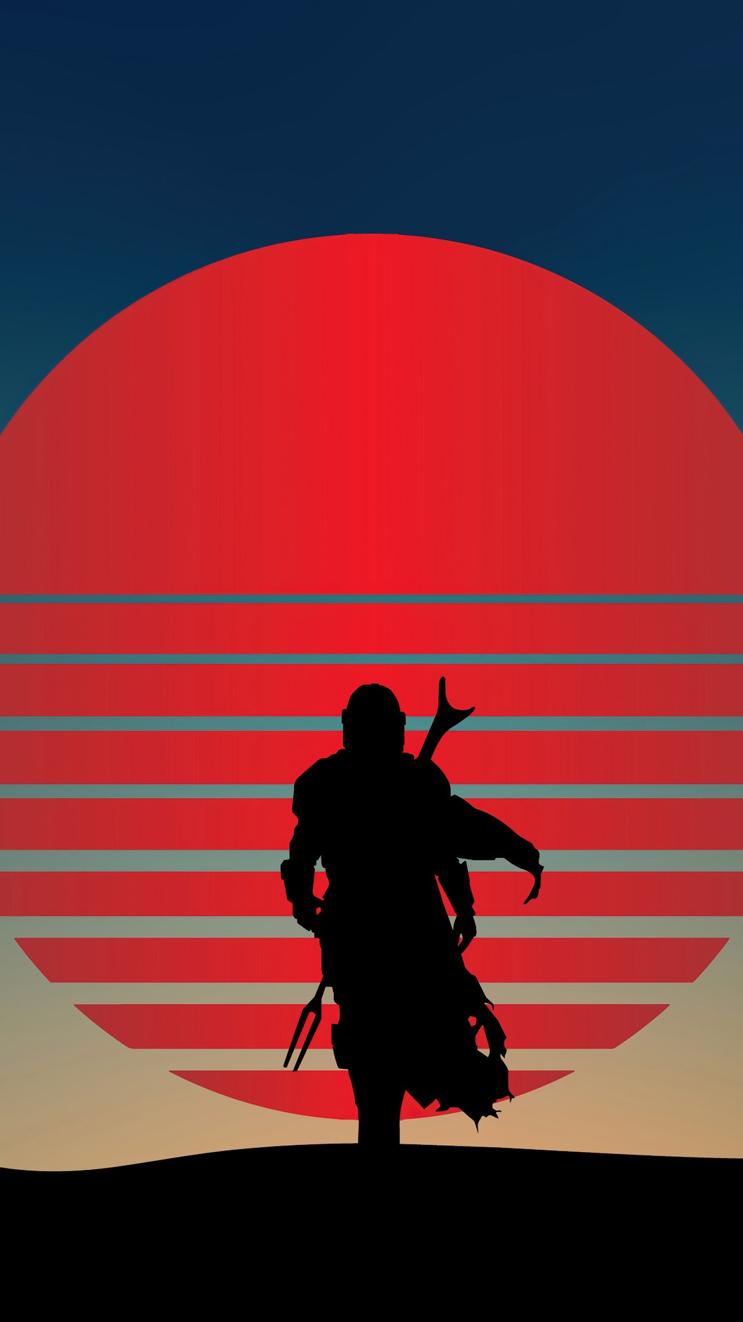 The Mandalorian from Star Wars, minimalist sunset HD Phone Wallpaper