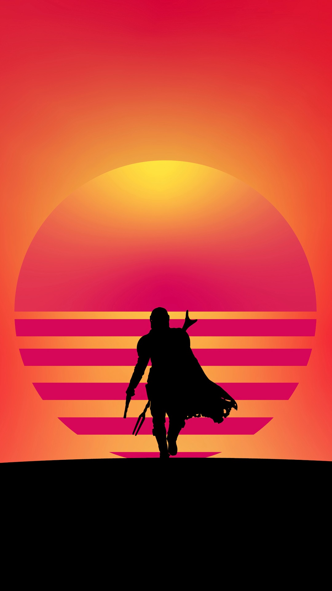 The Mandalorian walking towards a sunset HD Phone Wallpaper