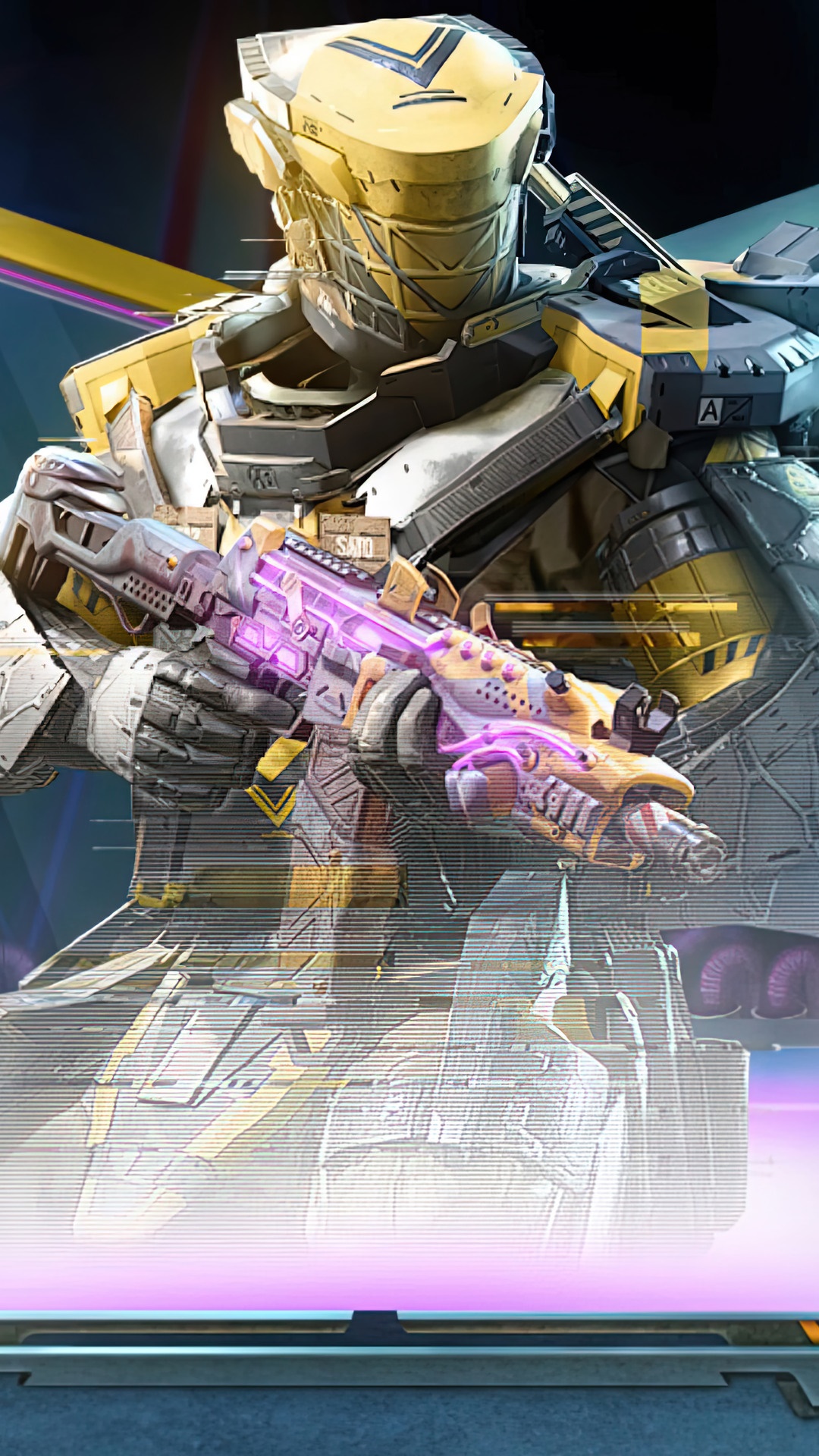 Robot from Call of Duty Mobile holding a futuristic weapon HD Phone Wallpaper