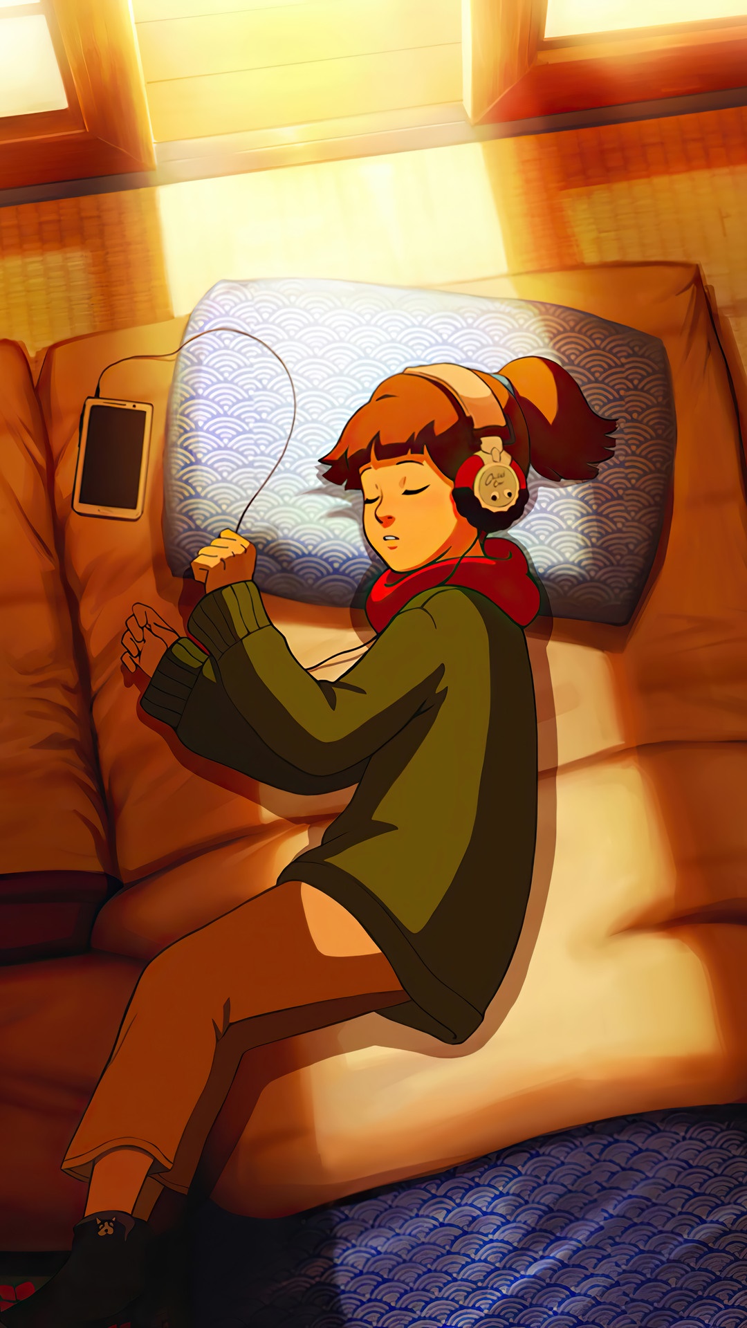 Girl listening to music on headphones while sleeping HD Phone Wallpaper