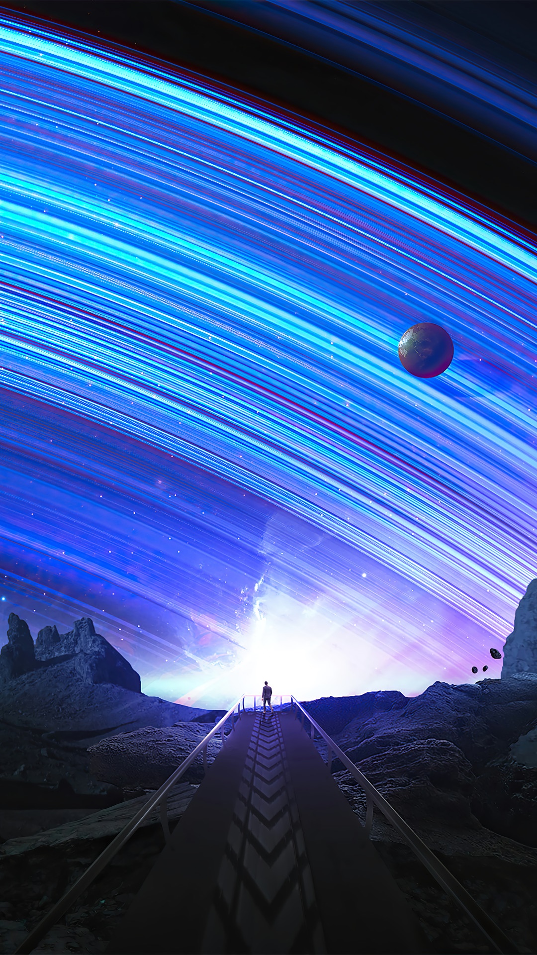 Digital Art of a person on a path in space HD Phone Wallpaper