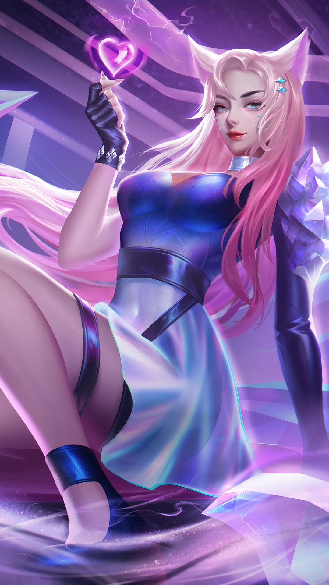 Ahri from KDA League of Legends holding a heart HD Phone Wallpaper