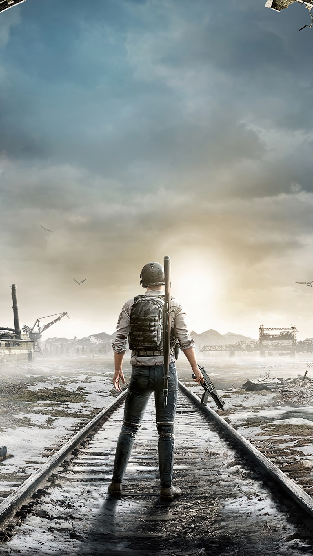 Player from PUBG standing on train tracks HD Phone Wallpaper