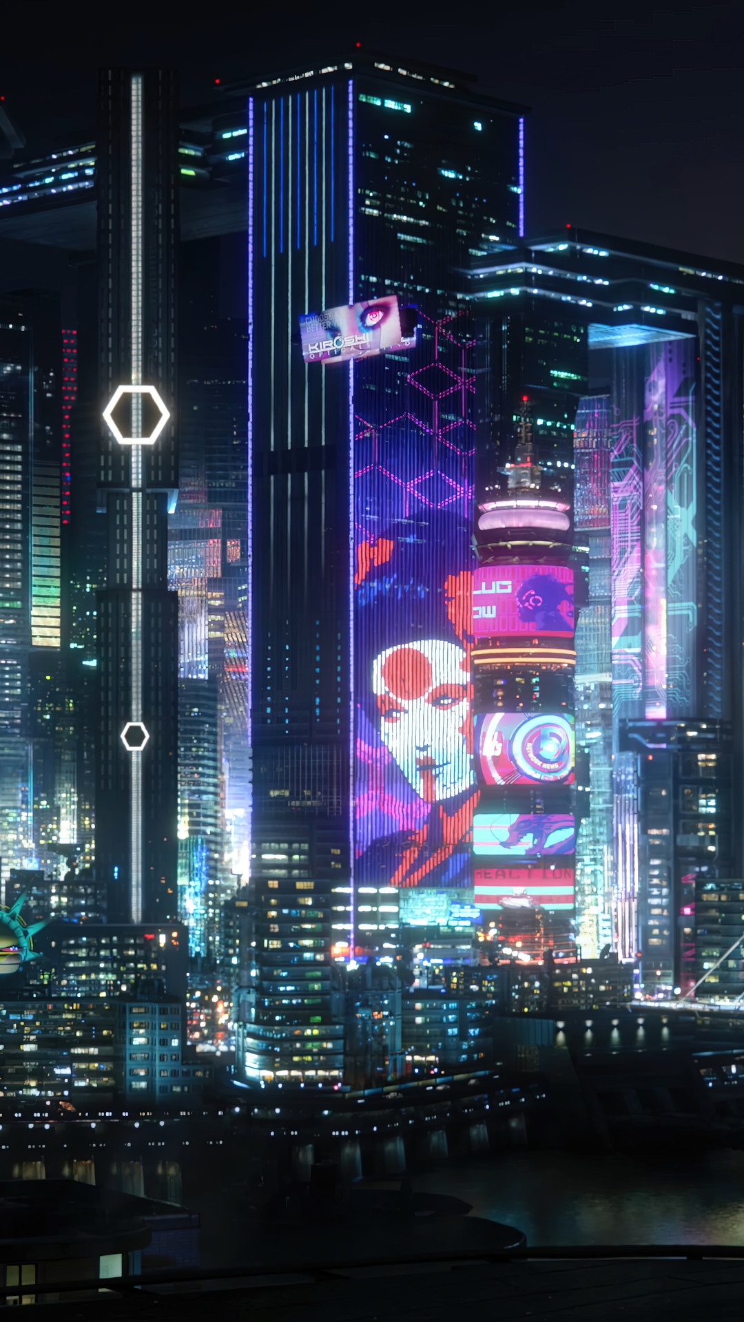 Cyberpunk 2077 Night Cityscape with Digital Billboards HD Phone Wallpaper