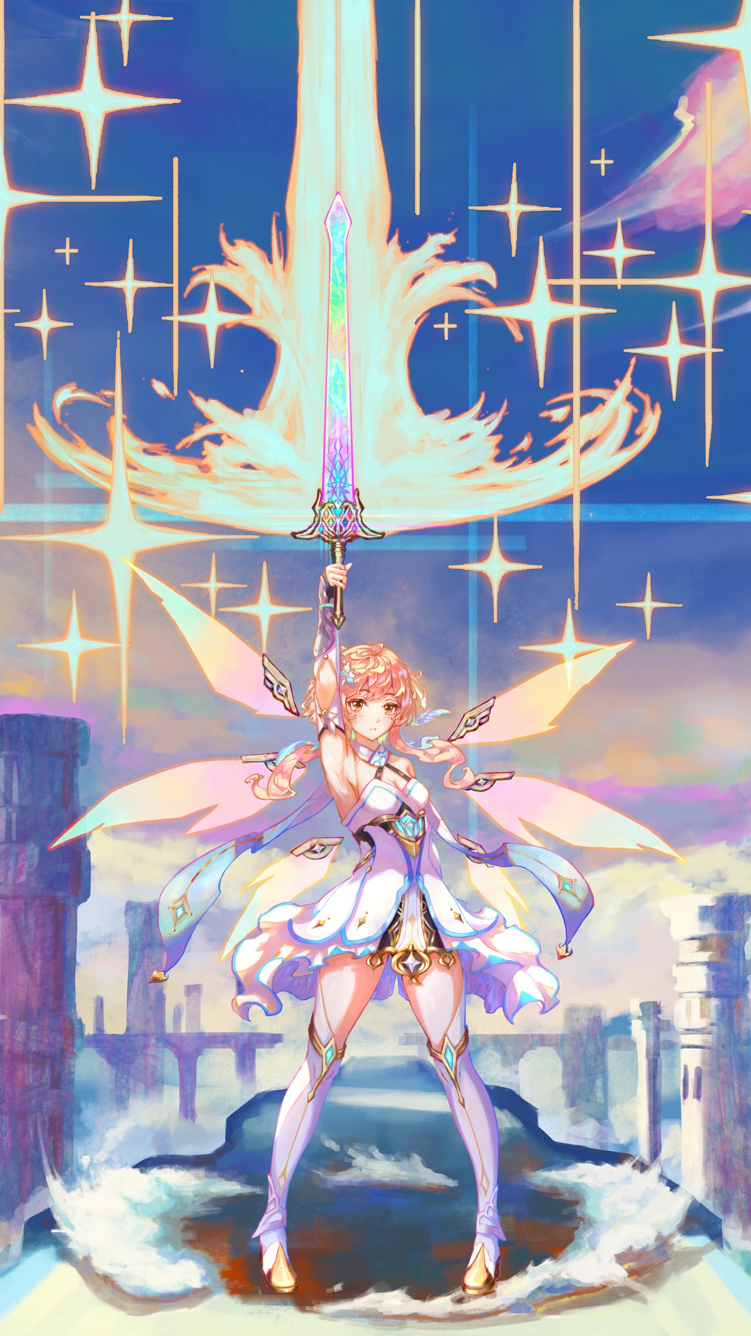 Lumine from Genshin Impact holding a sword HD Phone Wallpaper