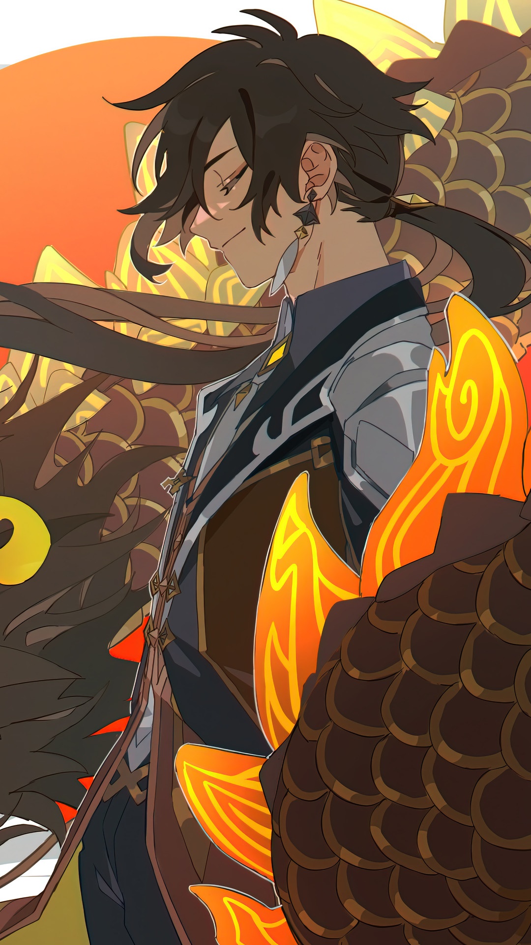 Zhongli from Genshin Impact with dragon HD Phone Wallpaper