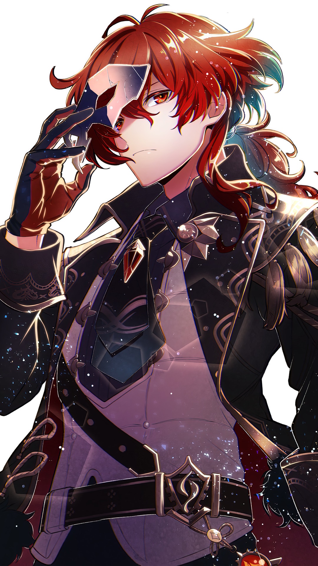 Diluc from Genshin Impact holding a mask HD Phone Wallpaper