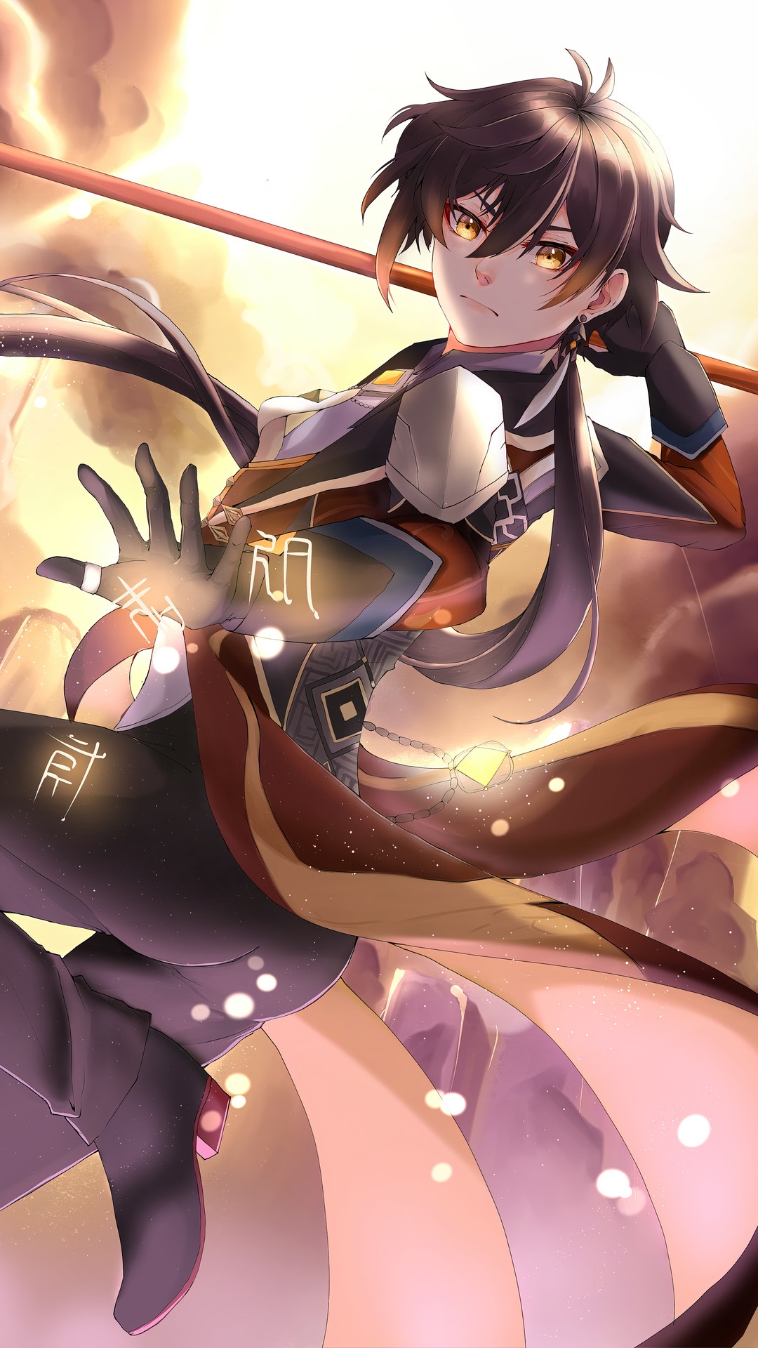 Zhongli from Genshin Impact holding a spear HD Phone Wallpaper