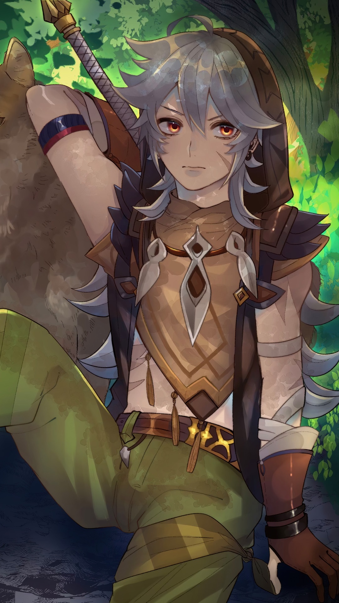 Razor from Genshin Impact in a forest HD Phone Wallpaper