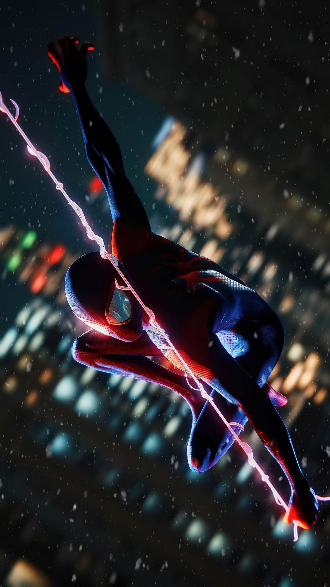 Miles Morales from Marvel's Spider-Man: Miles Morales swinging HD Phone Wallpaper