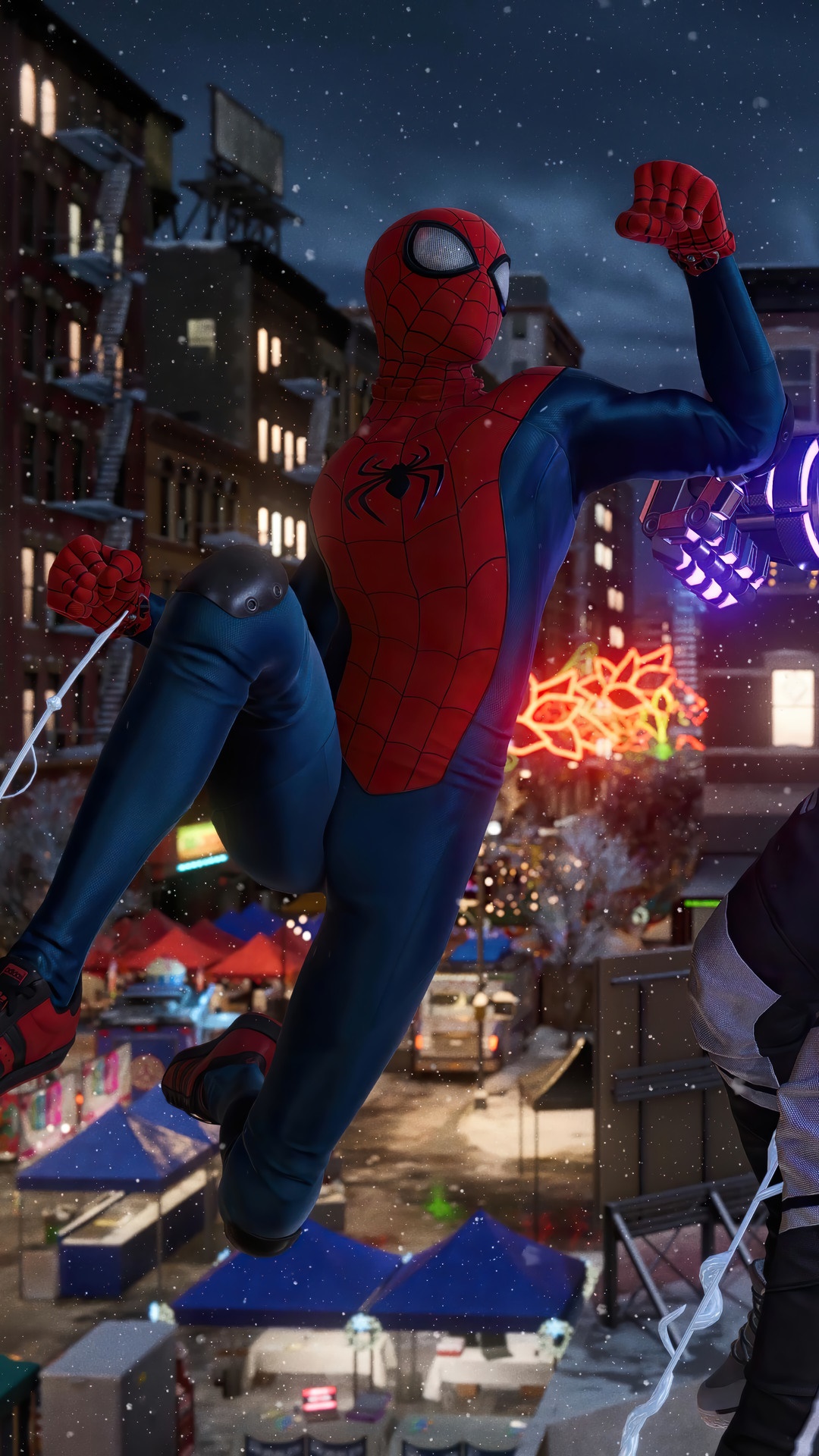 Spider-Man from Marvel's Spider-Man: Miles Morales in a city HD Phone Wallpaper