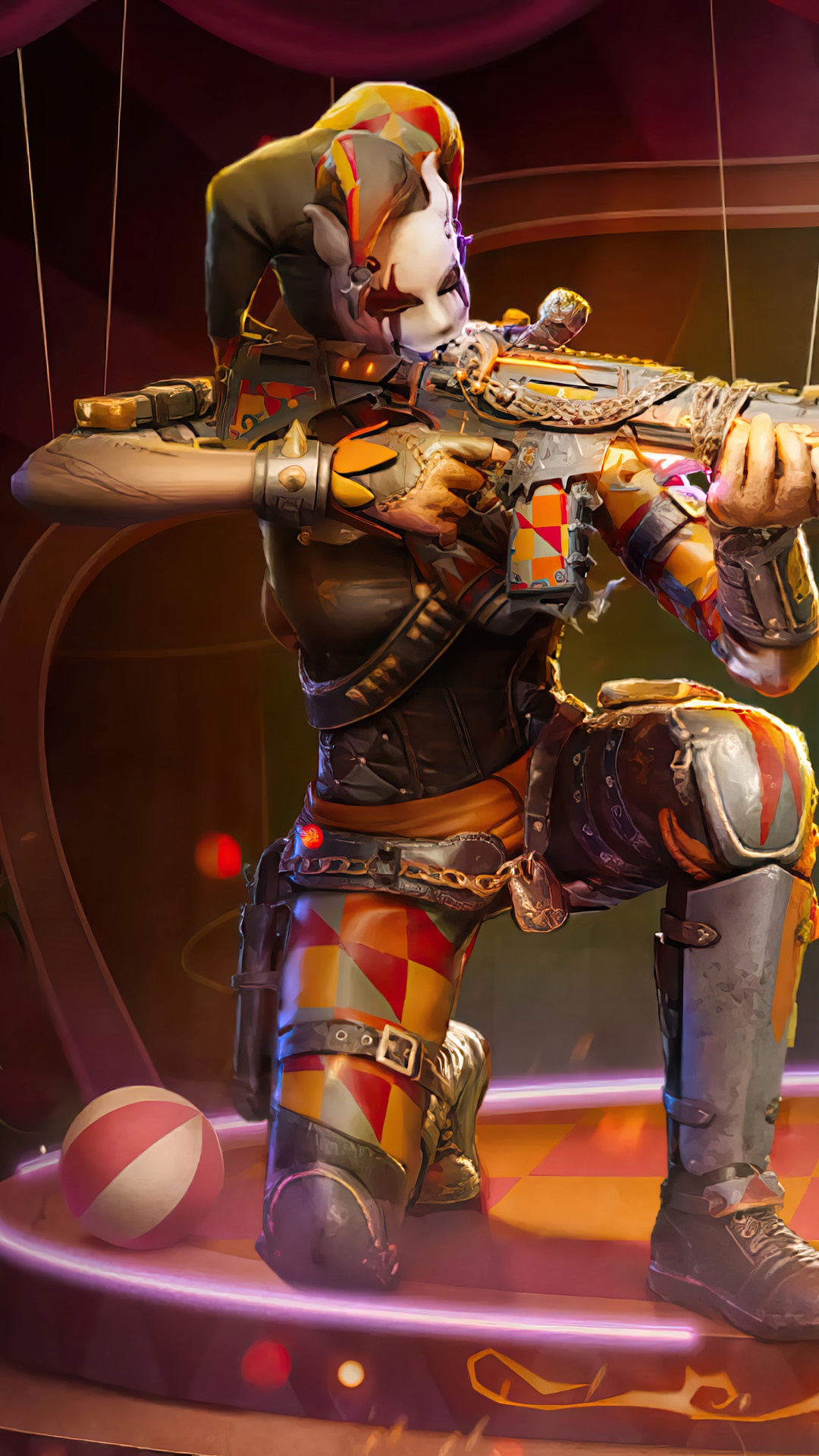 Jester character with a rifle in Call of Duty Mobile HD Phone Wallpaper