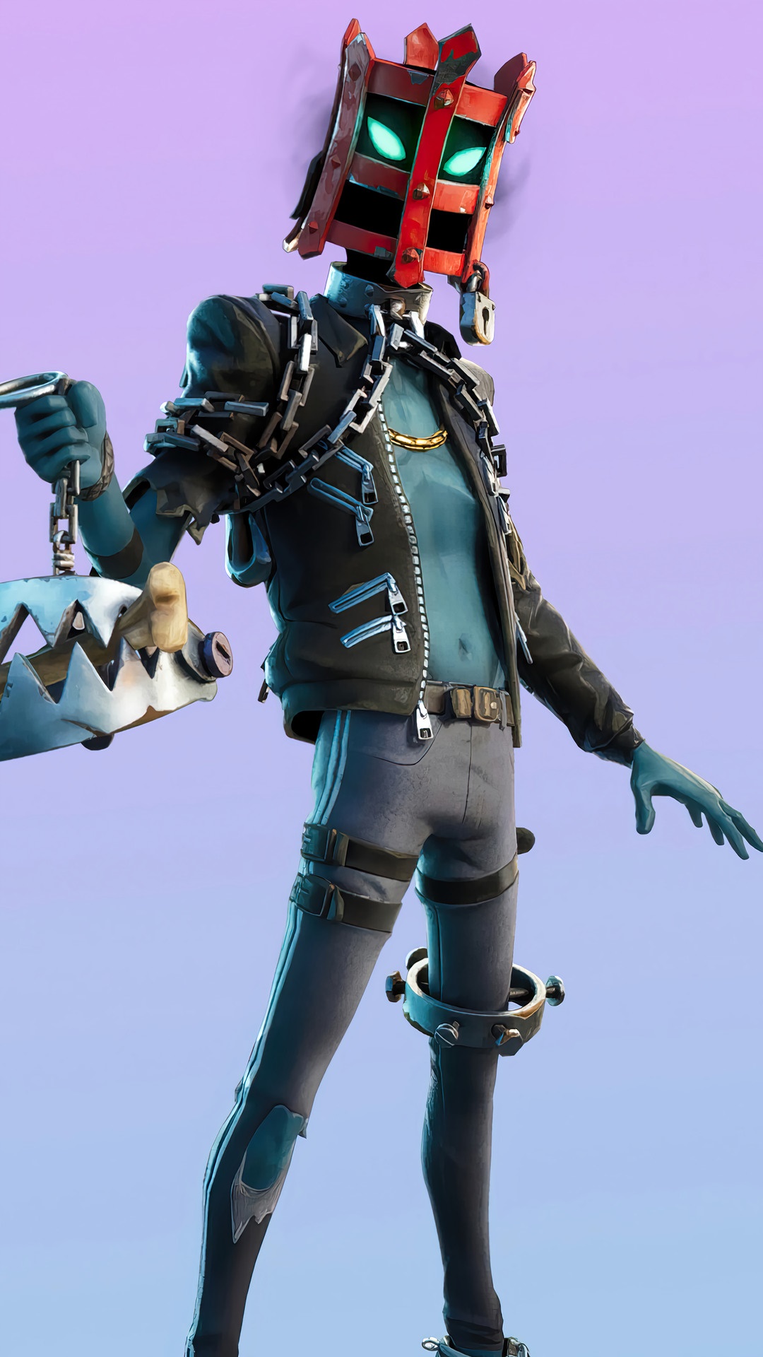 Fortnite character with cage head and chains HD Phone Wallpaper