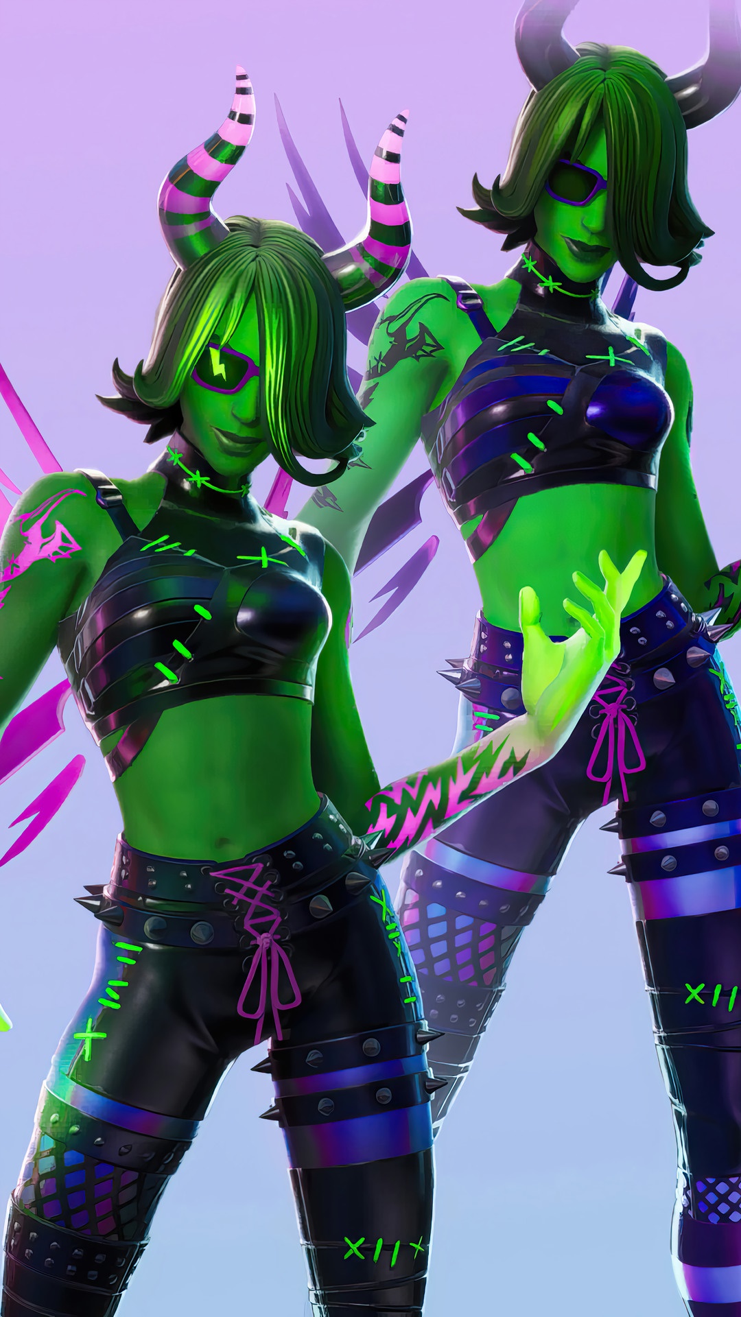 Fortnite characters with green skin and horns HD Phone Wallpaper