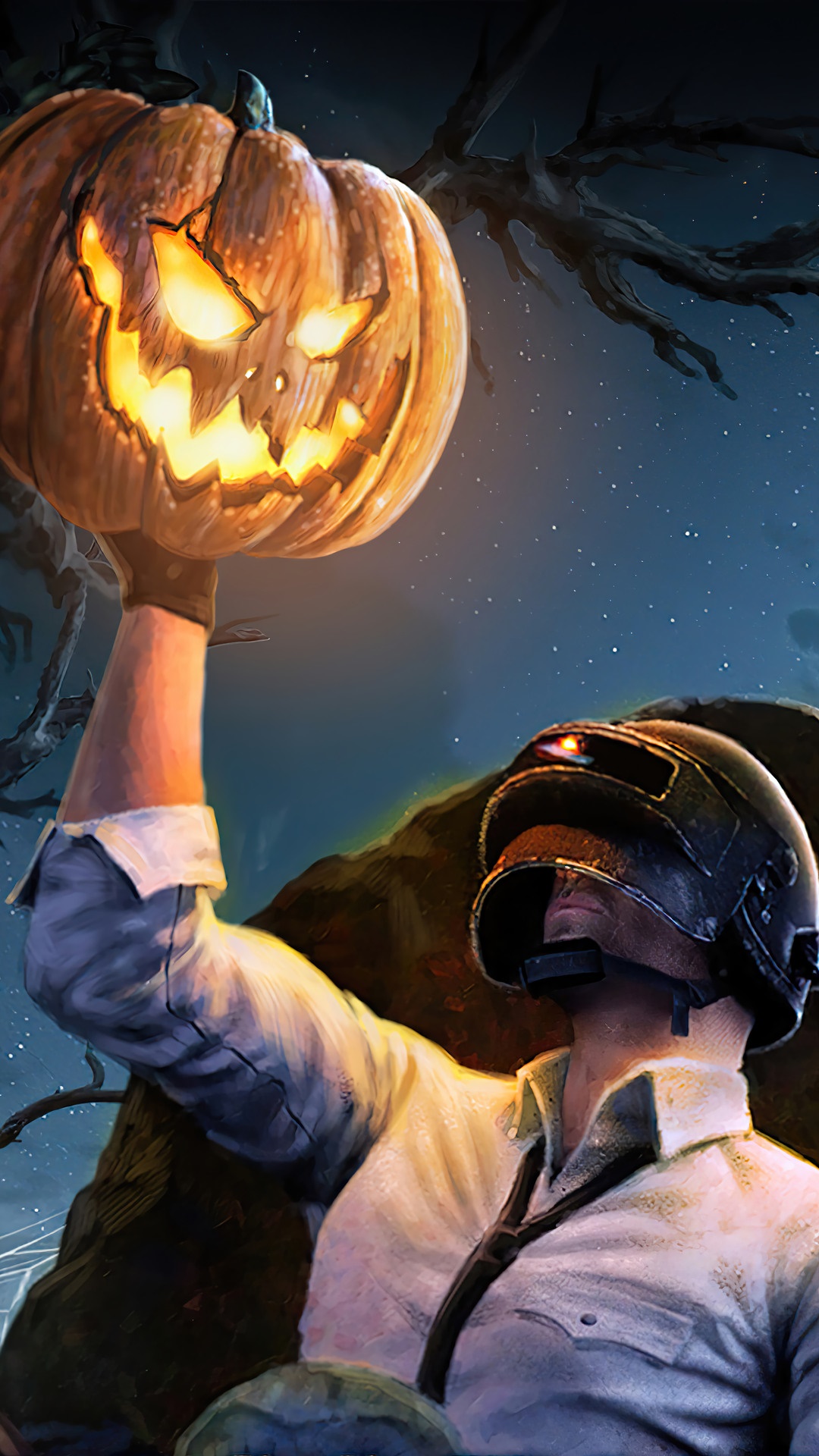 Player from PUBG holding a Jack-o'-lantern HD Phone Wallpaper
