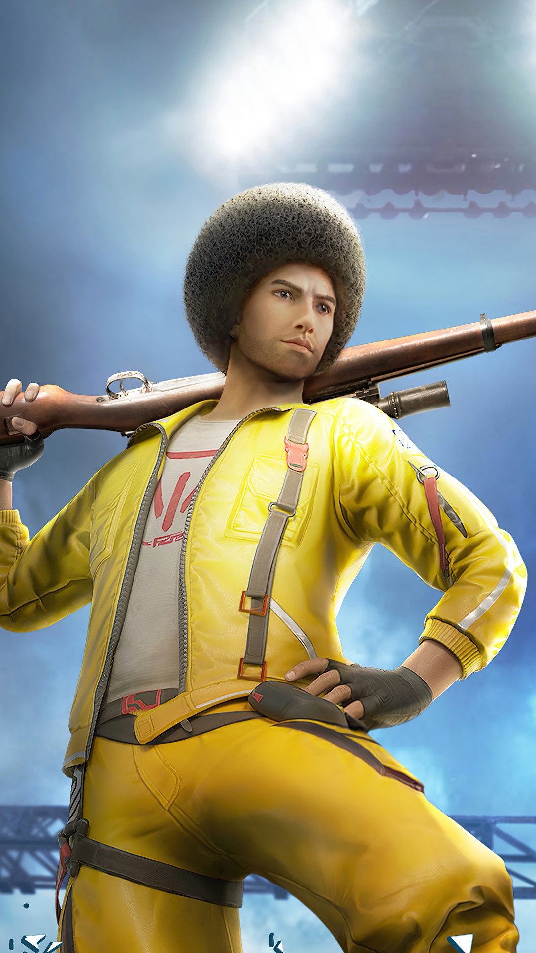 Character from PUBG Mobile with Afro and Rifle HD Phone Wallpaper