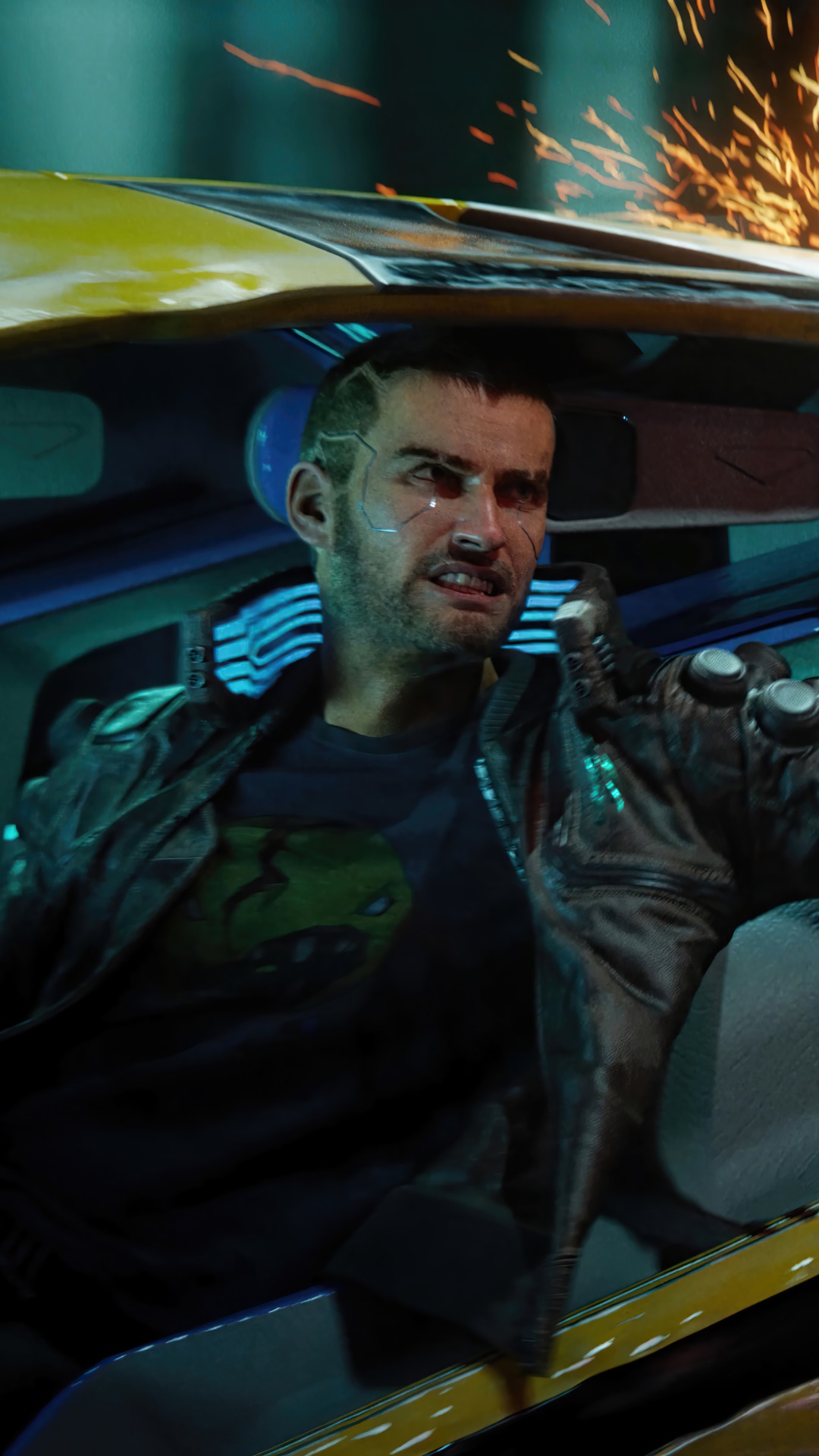 V from Cyberpunk 2077 in a car HD Phone Wallpaper