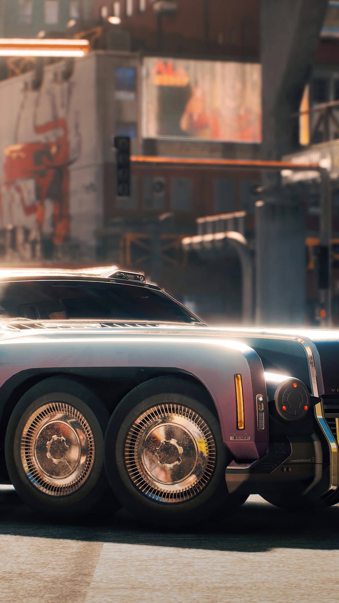 Cyberpunk 2077 car with multiple wheels HD Phone Wallpaper