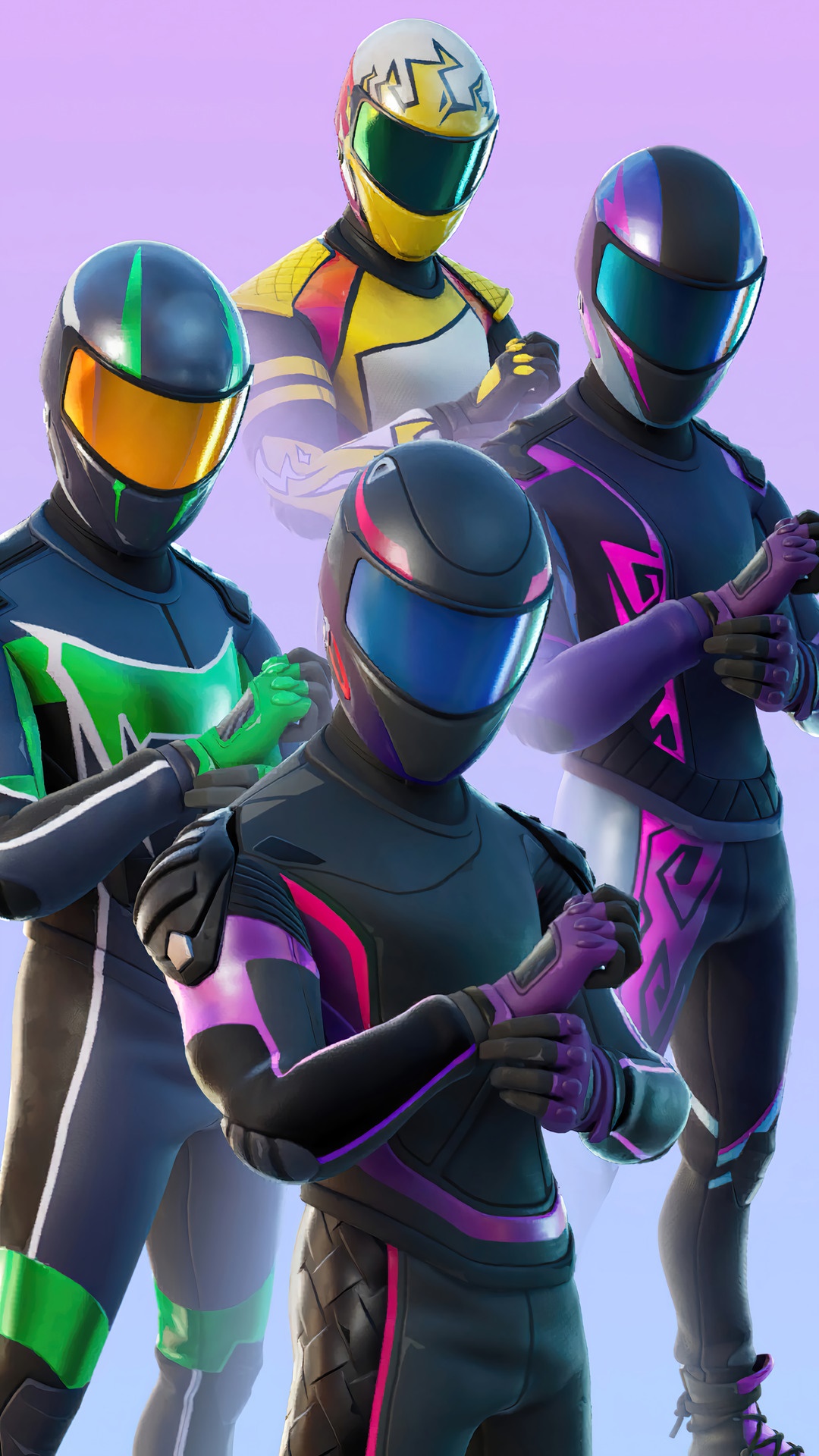 Fortnite characters in racing suits HD Phone Wallpaper