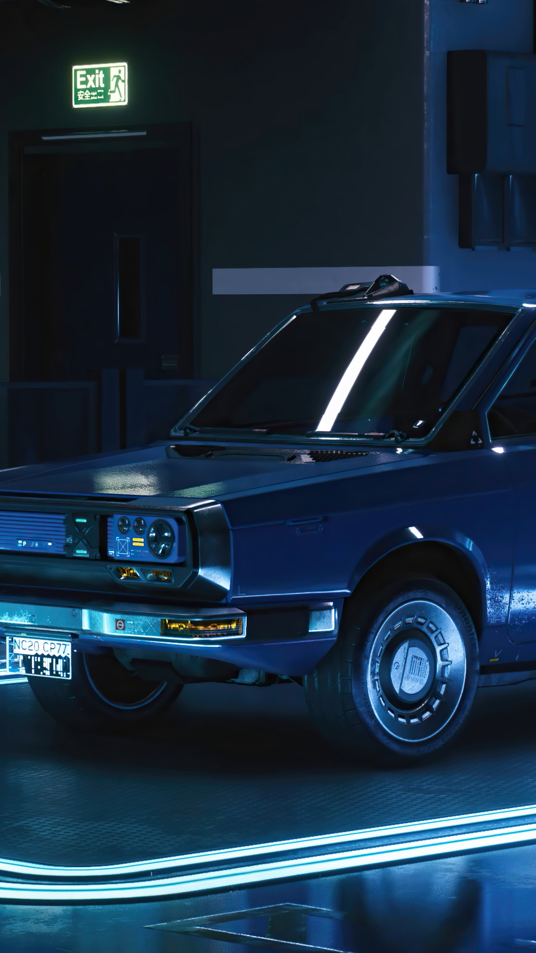 Cyberpunk 2077 blue car HD Phone Wallpaper