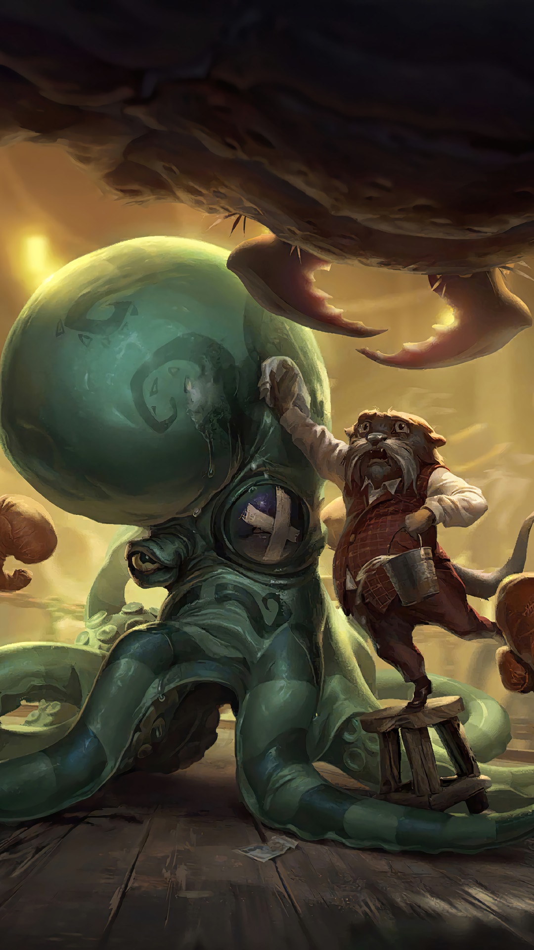 Nami and a large octopus from Legends of Runeterra HD Phone Wallpaper