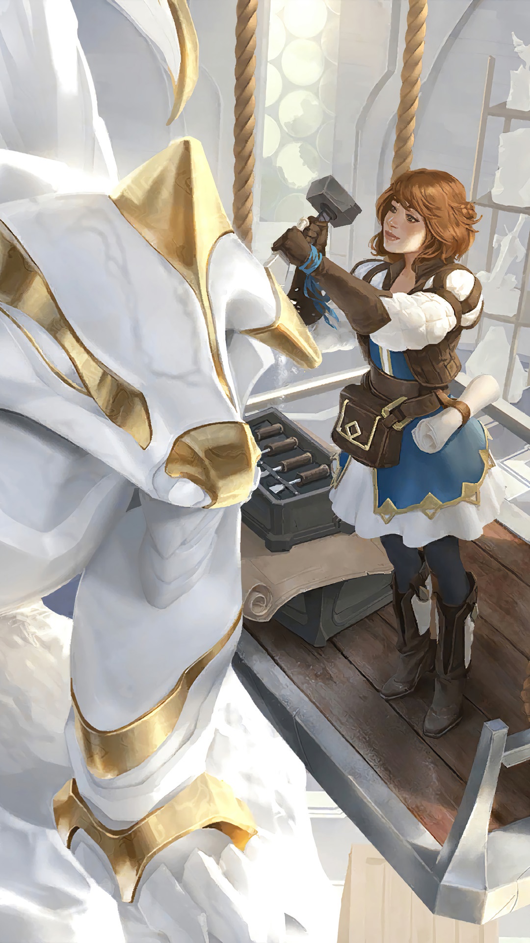 Girl crafting a statue in Legends of Runeterra HD Phone Wallpaper