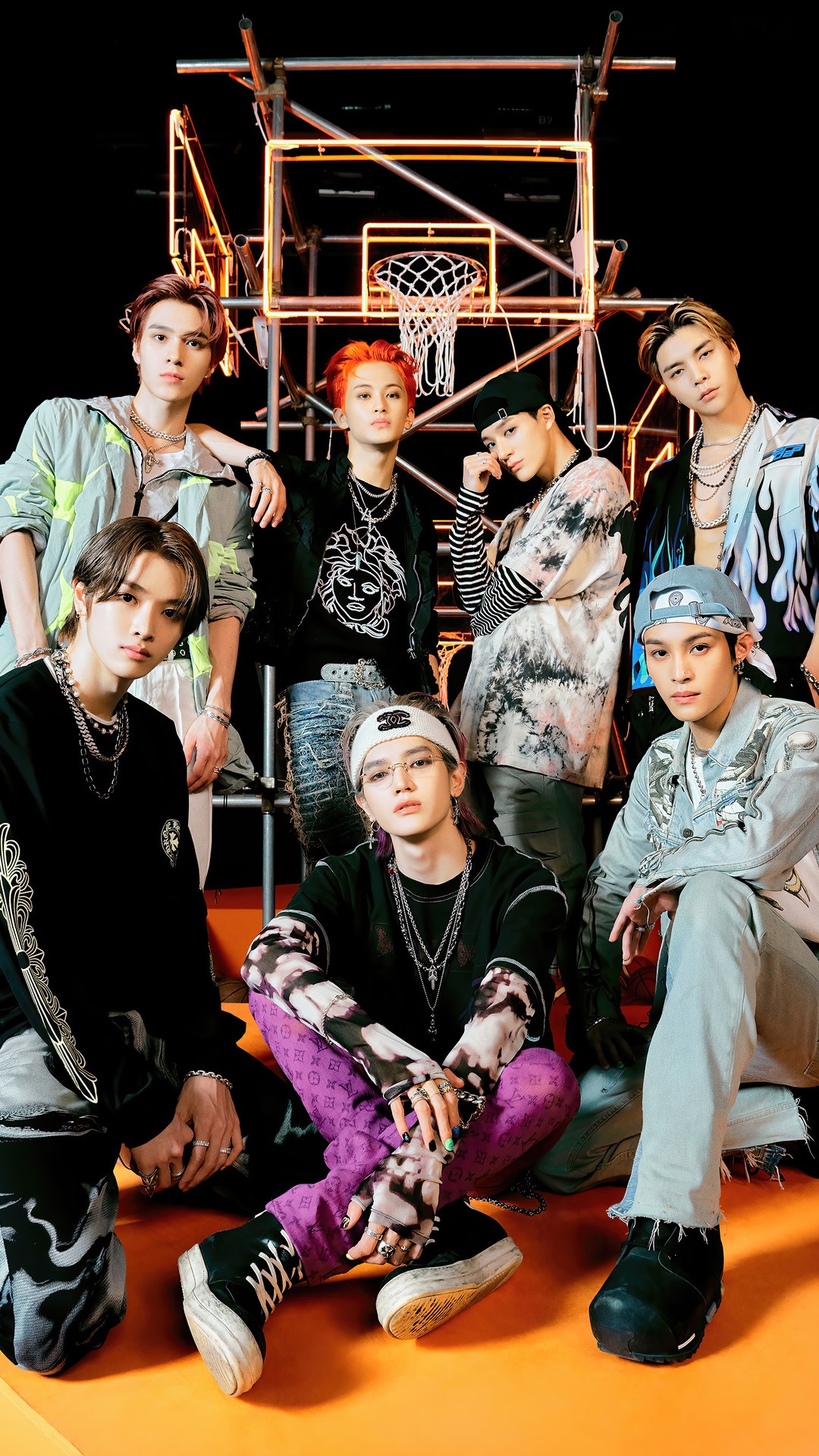 NCT U members posing in front of a basketball hoop HD Phone Wallpaper