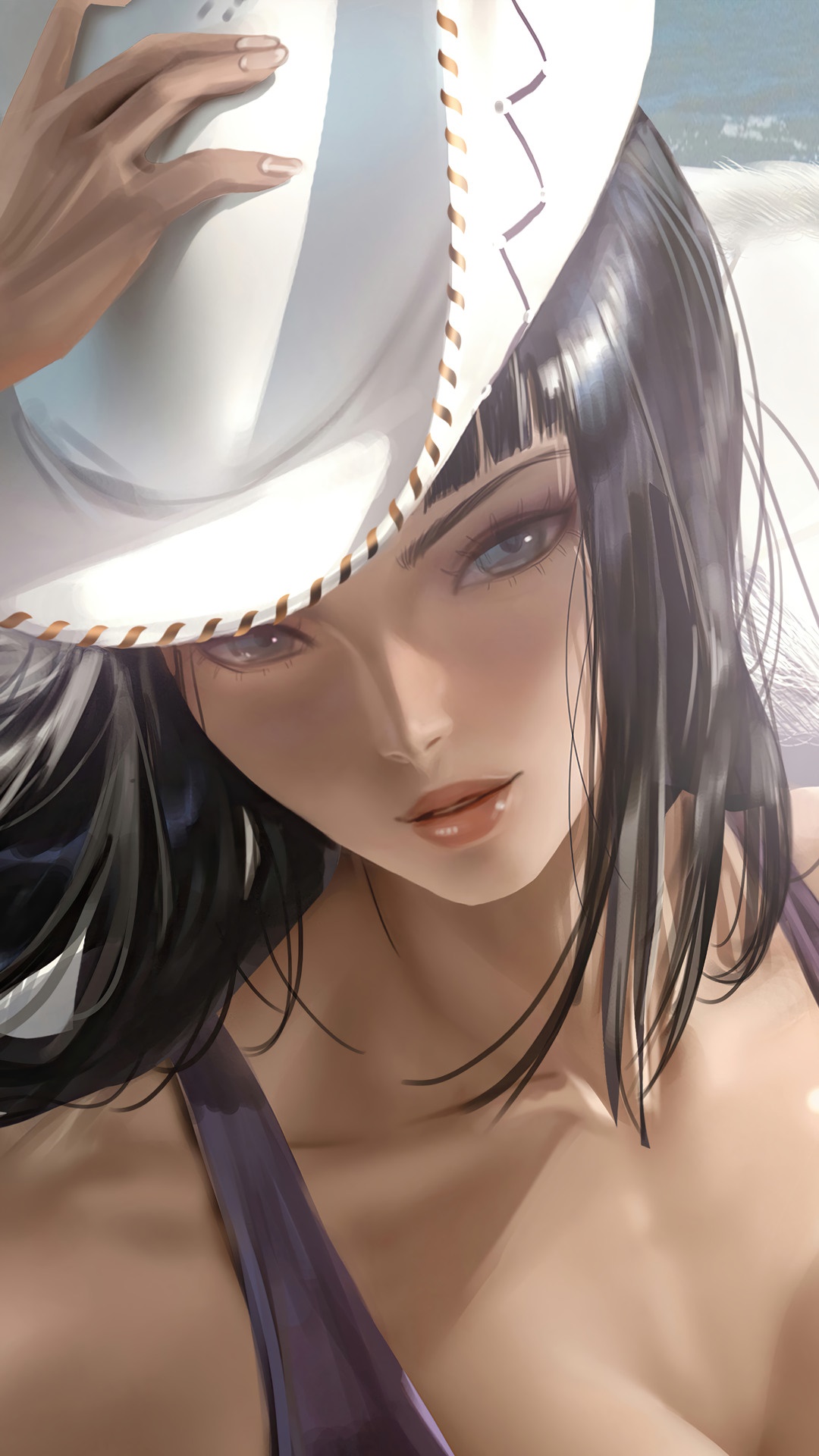 Nico Robin from One Piece wearing a white hat HD Phone Wallpaper