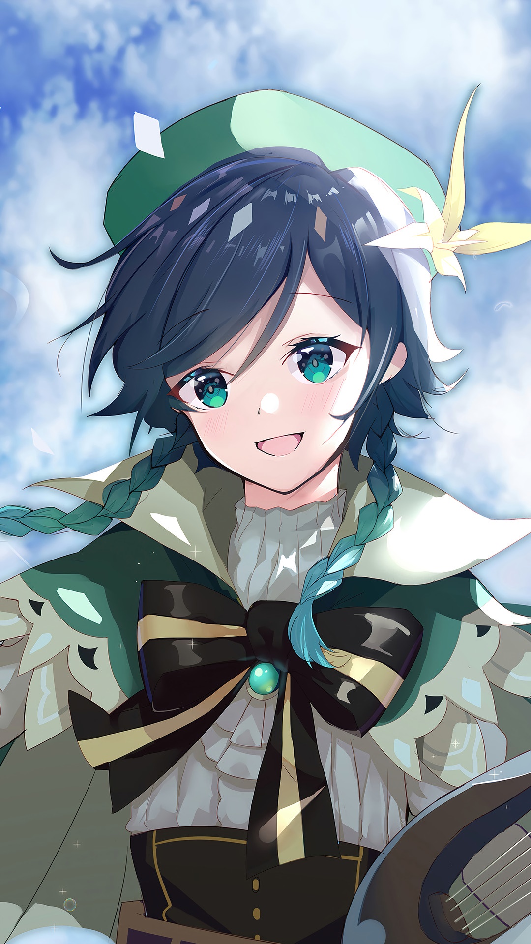 Venti from Genshin Impact with Floral Accessories HD Phone Wallpaper