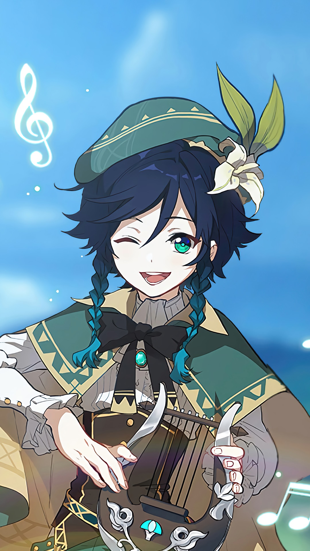 Venti from Genshin Impact playing a lyre HD Phone Wallpaper