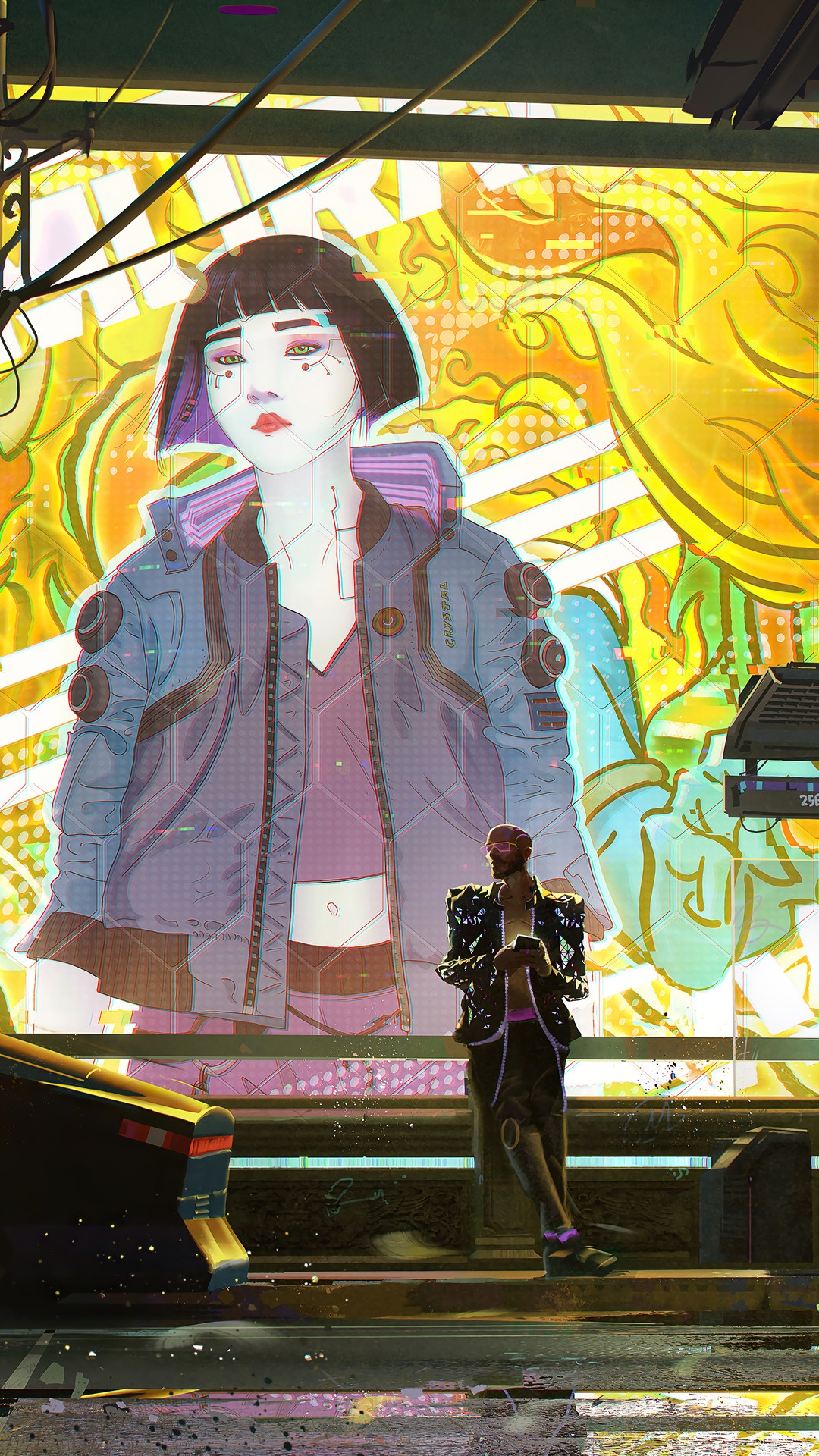 Cyberpunk 2077 character hologram and person HD Phone Wallpaper