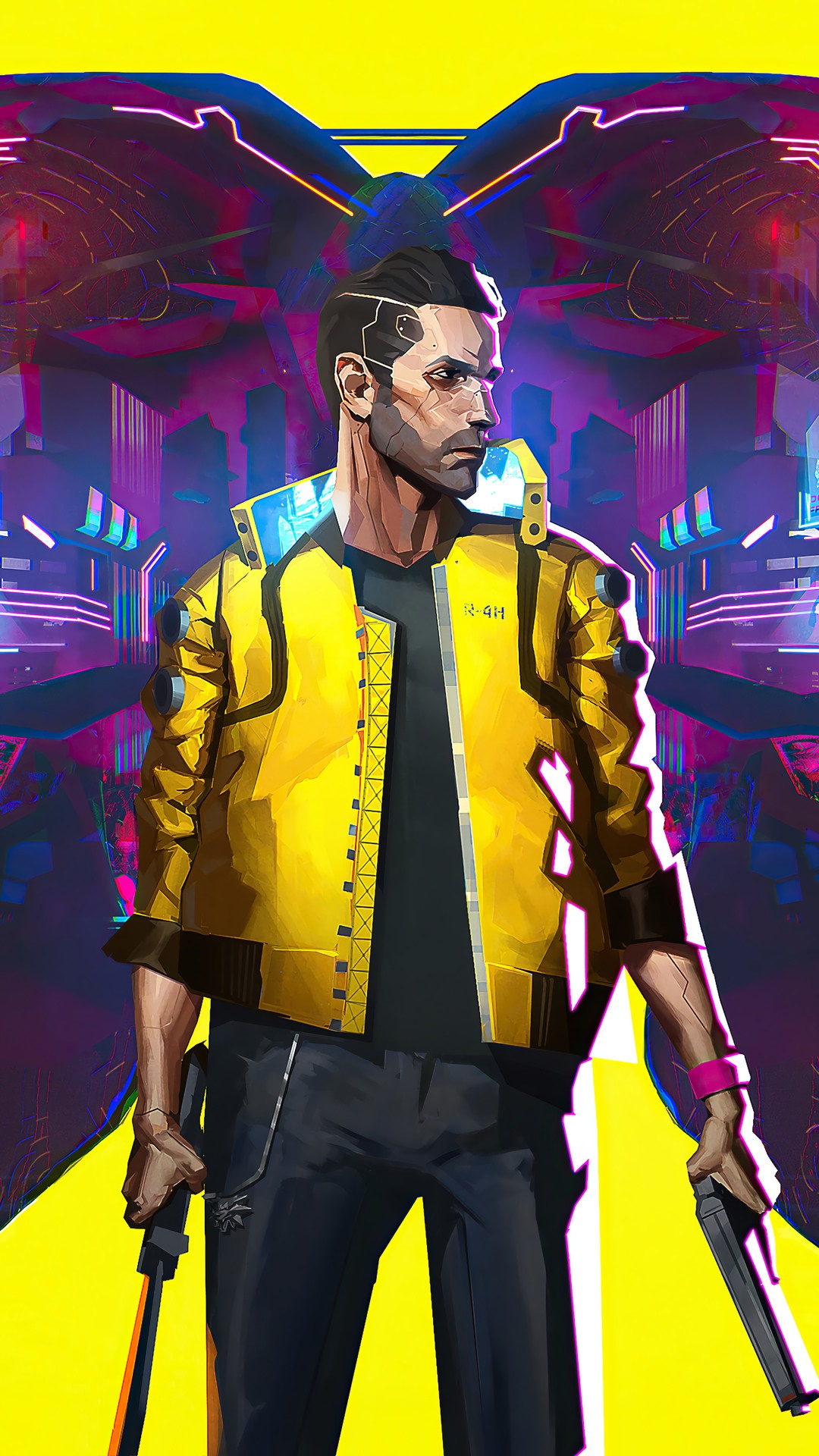 Man in yellow jacket from Cyberpunk 2077 HD Phone Wallpaper