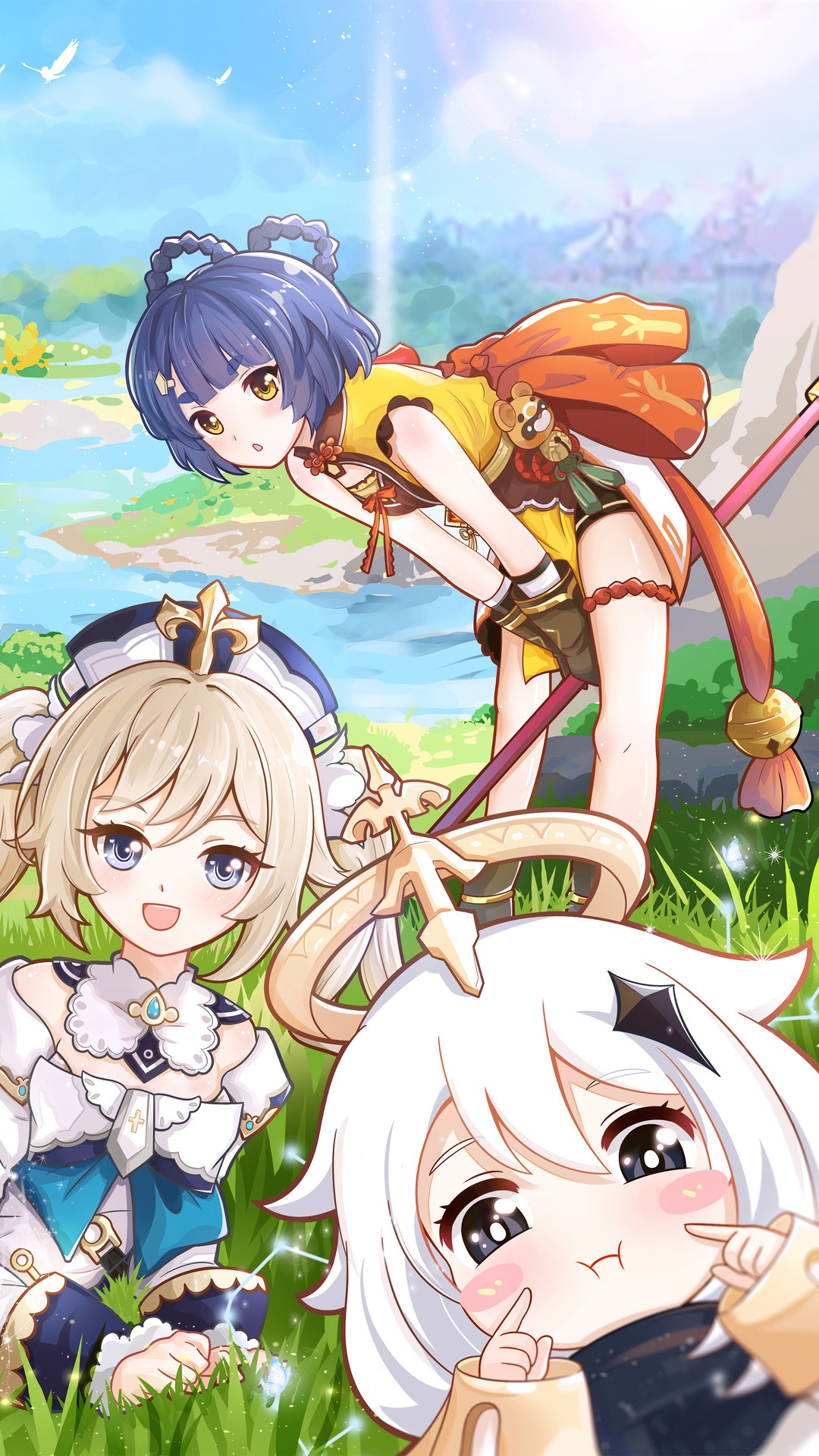 Xiangling, Barbara, and Paimon from Genshin Impact HD Phone Wallpaper
