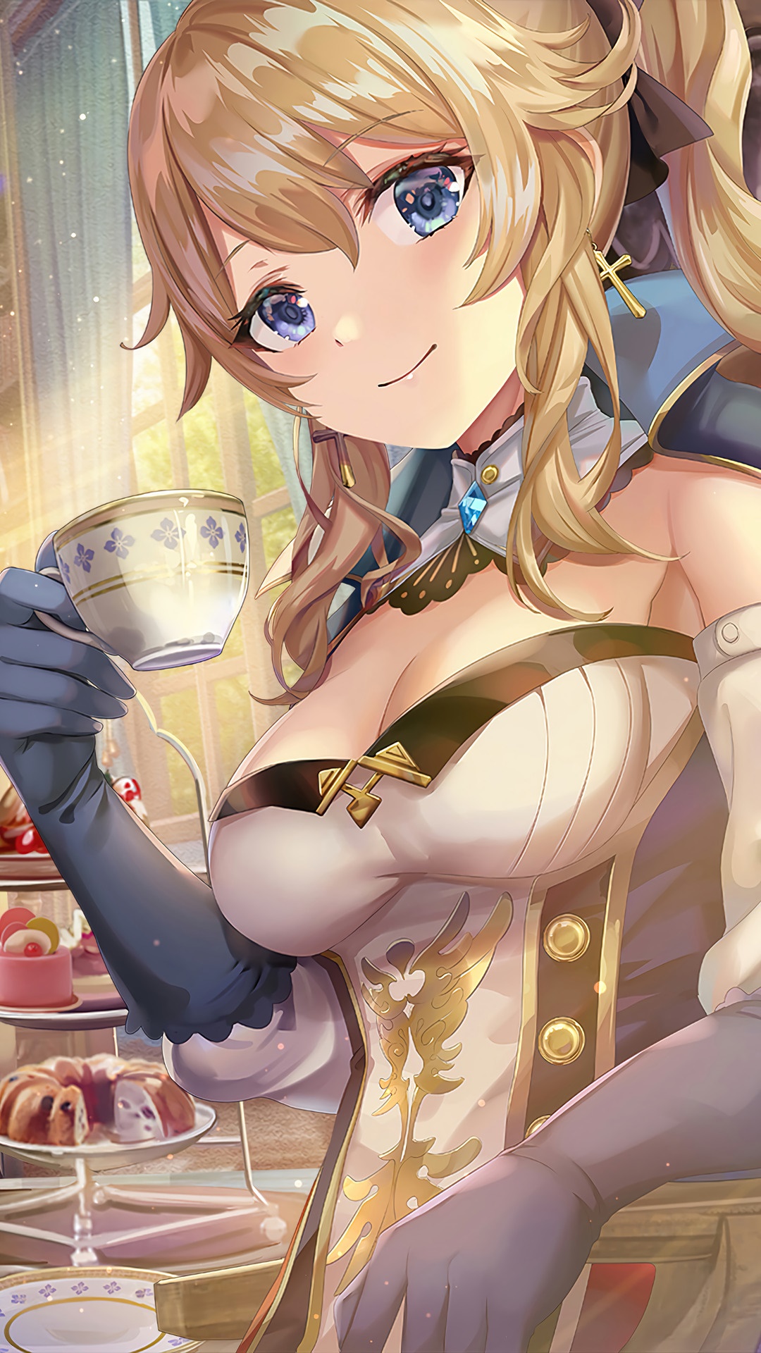 Jean from Genshin Impact holding a teacup HD Phone Wallpaper