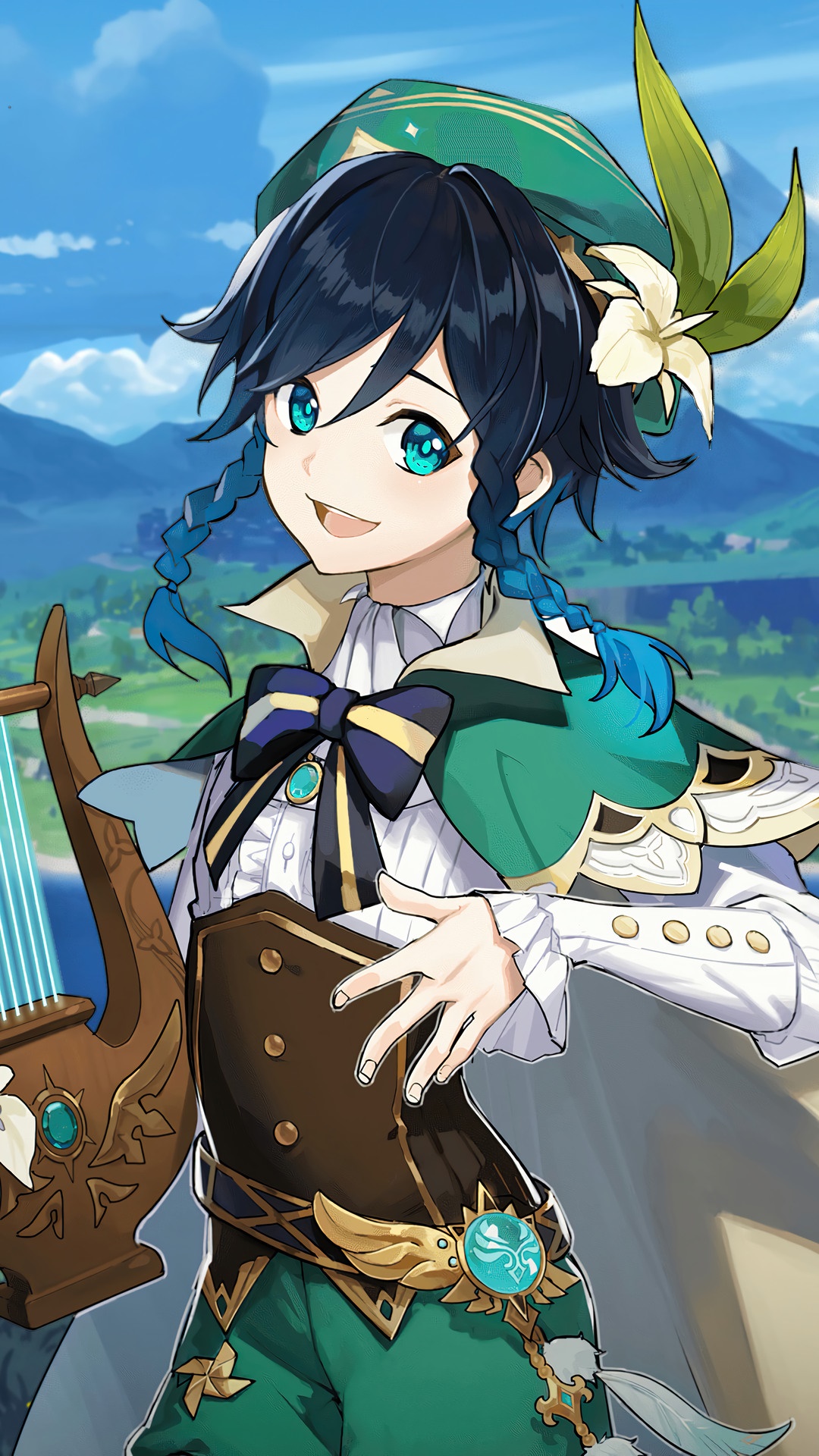 Venti from Genshin Impact playing a lyre HD Phone Wallpaper