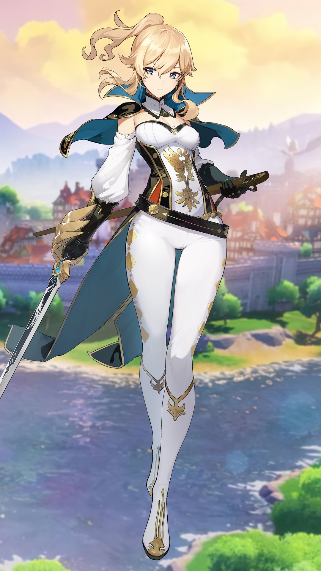 Jean from Genshin Impact in Battle Stance HD Phone Wallpaper