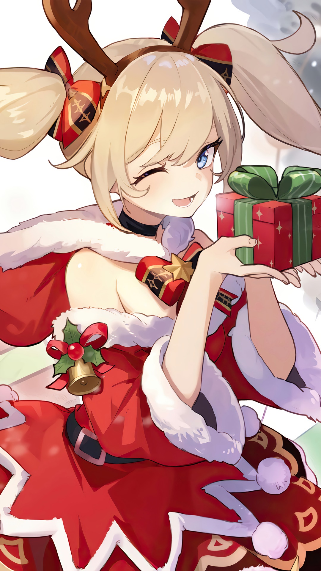 Barbara from Genshin Impact in Christmas Outfit HD Phone Wallpaper
