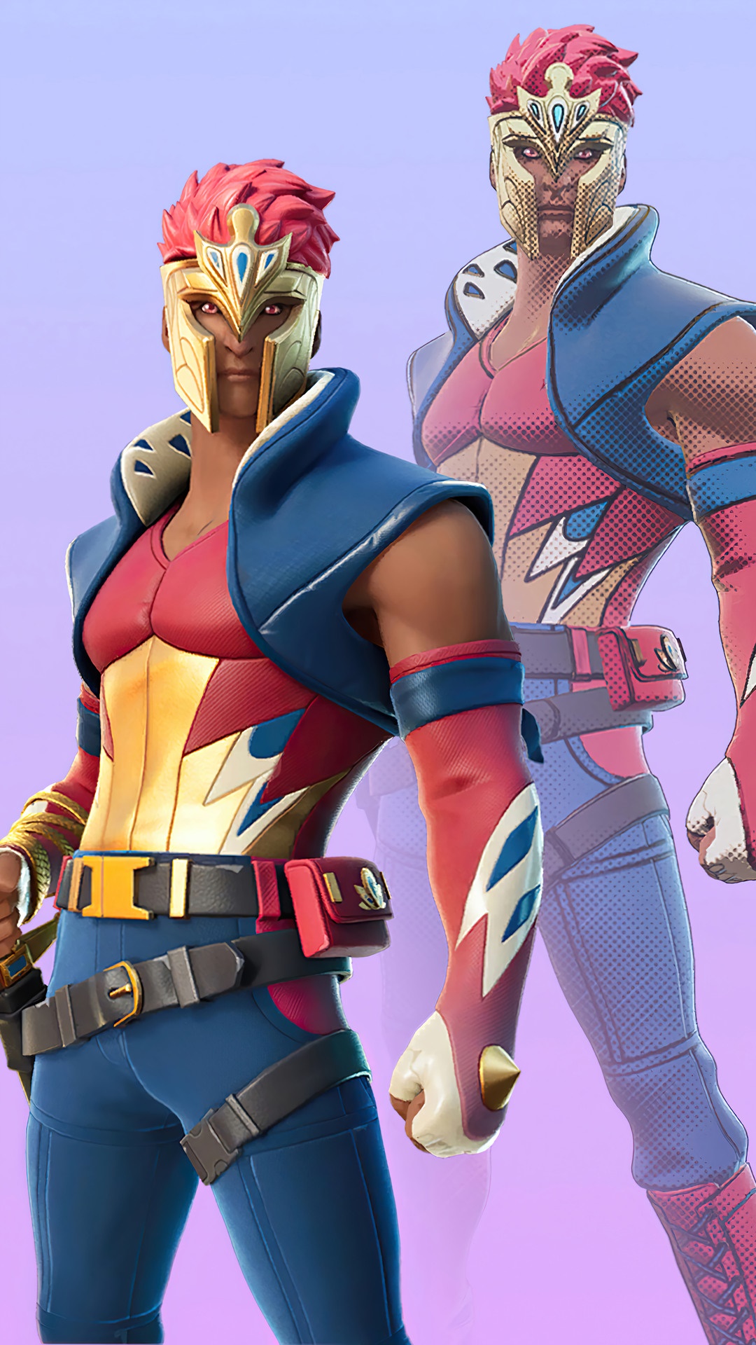 Fortnite character with gold and blue armor HD Phone Wallpaper